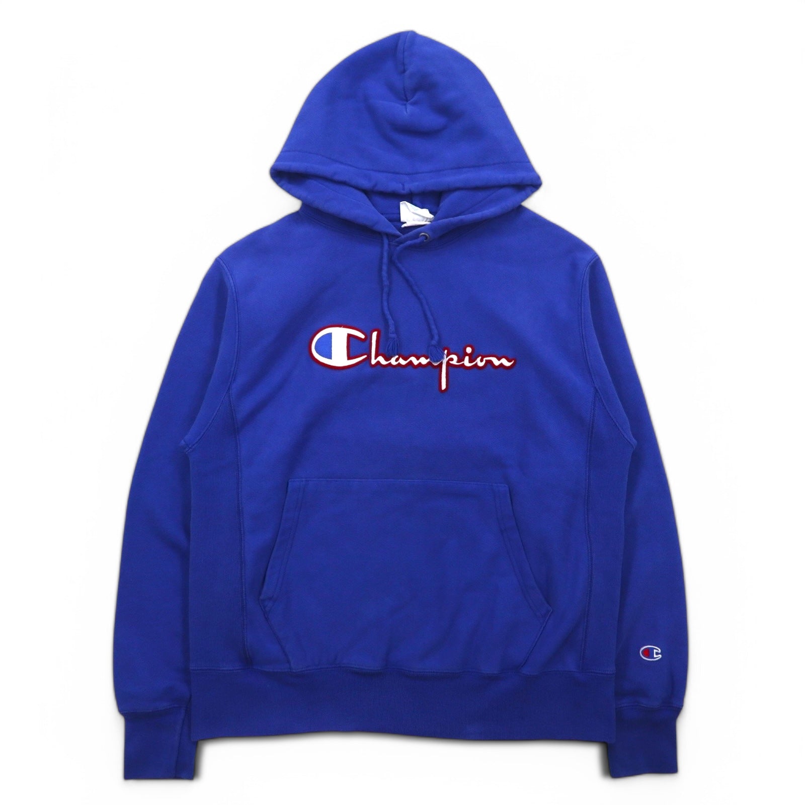 Champion Reverse Weave Felpa con Cappuccio XL Blu Logo Script Etichetta Blu Replica Made in Honduras