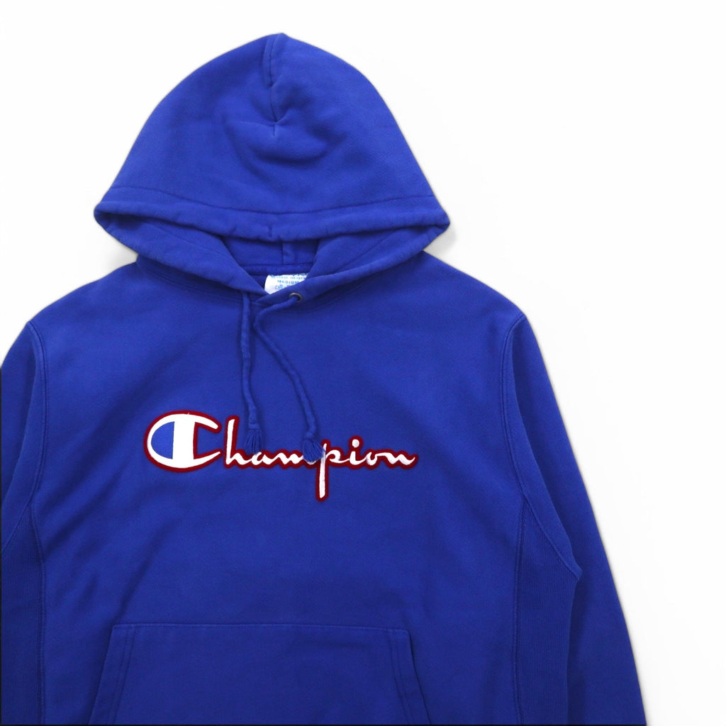 Champion Reverse Weave Felpa con Cappuccio XL Blu Logo Script Etichetta Blu Replica Made in Honduras