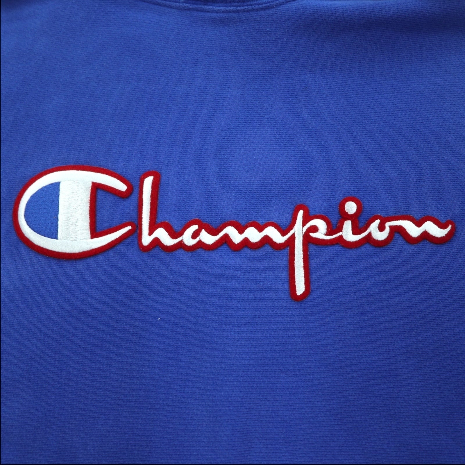 Champion Reverse Weave Felpa con Cappuccio XL Blu Logo Script Etichetta Blu Replica Made in Honduras