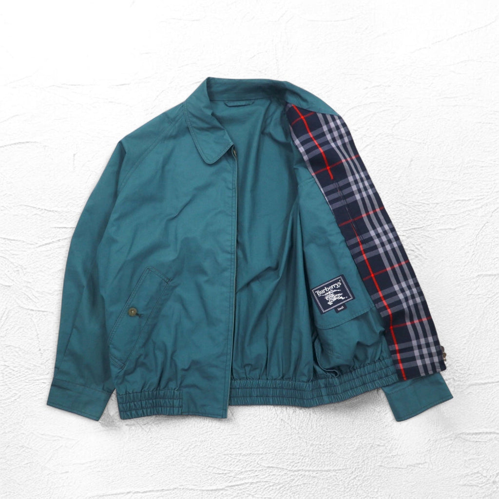 Burberry's anni '90 Harrington Jacket S verde, fodera interna Nova Check, logo ricamato, Made in Japan