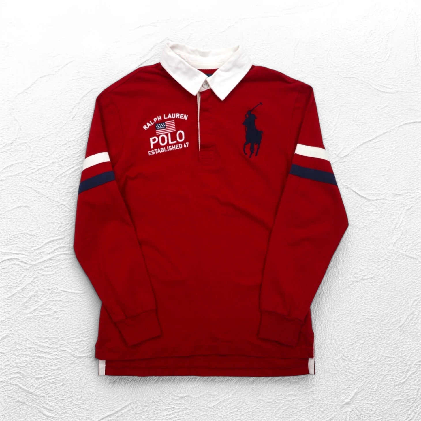 Polo by Ralph Lauren ビッグポニー刺繍 ラガーシャツ S レッド コットン 星条旗