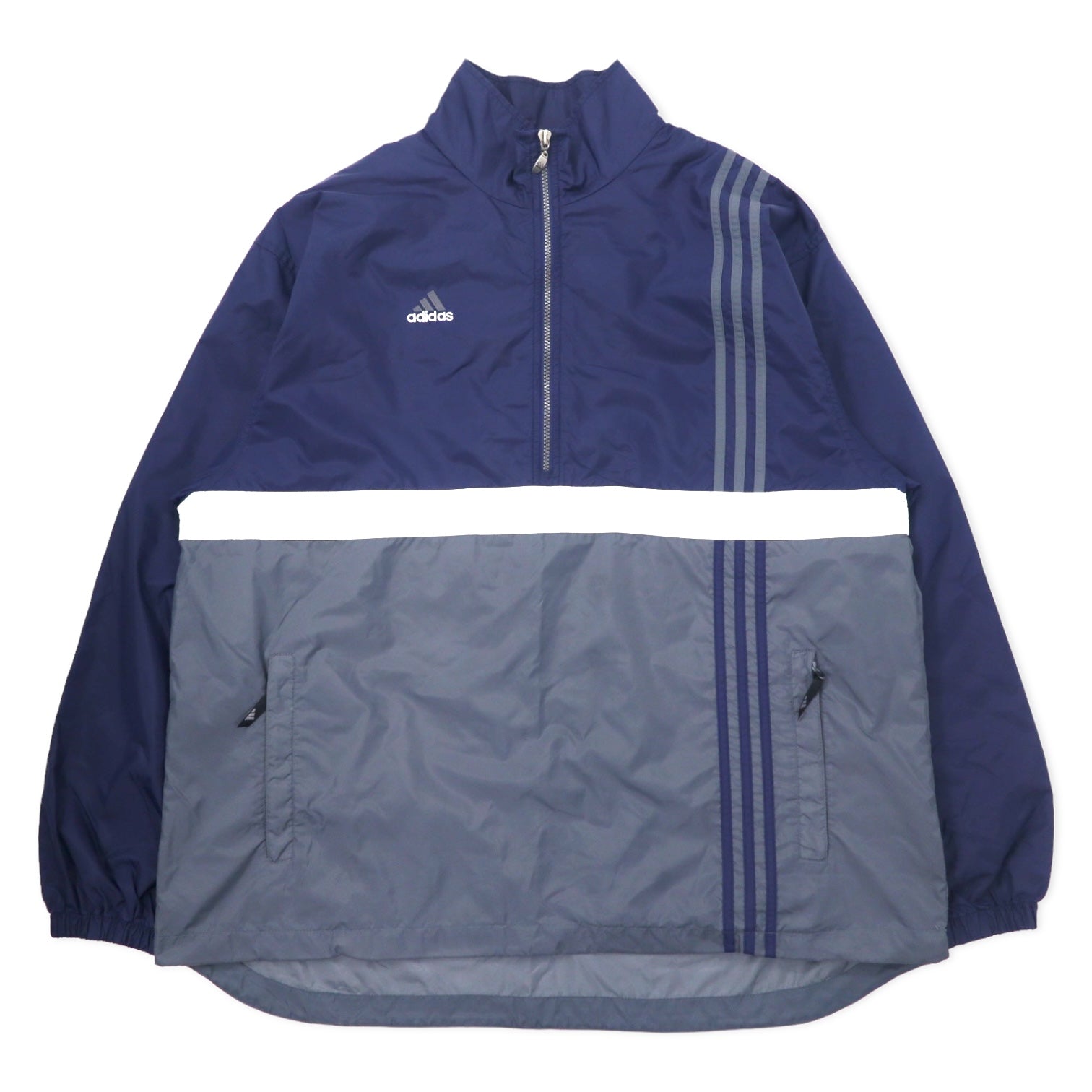 Giacca a vento in nylon Adidas anni '90, mezza zip, taglia XL, blu navy, 3 strisce, etichetta International Collection, oversize