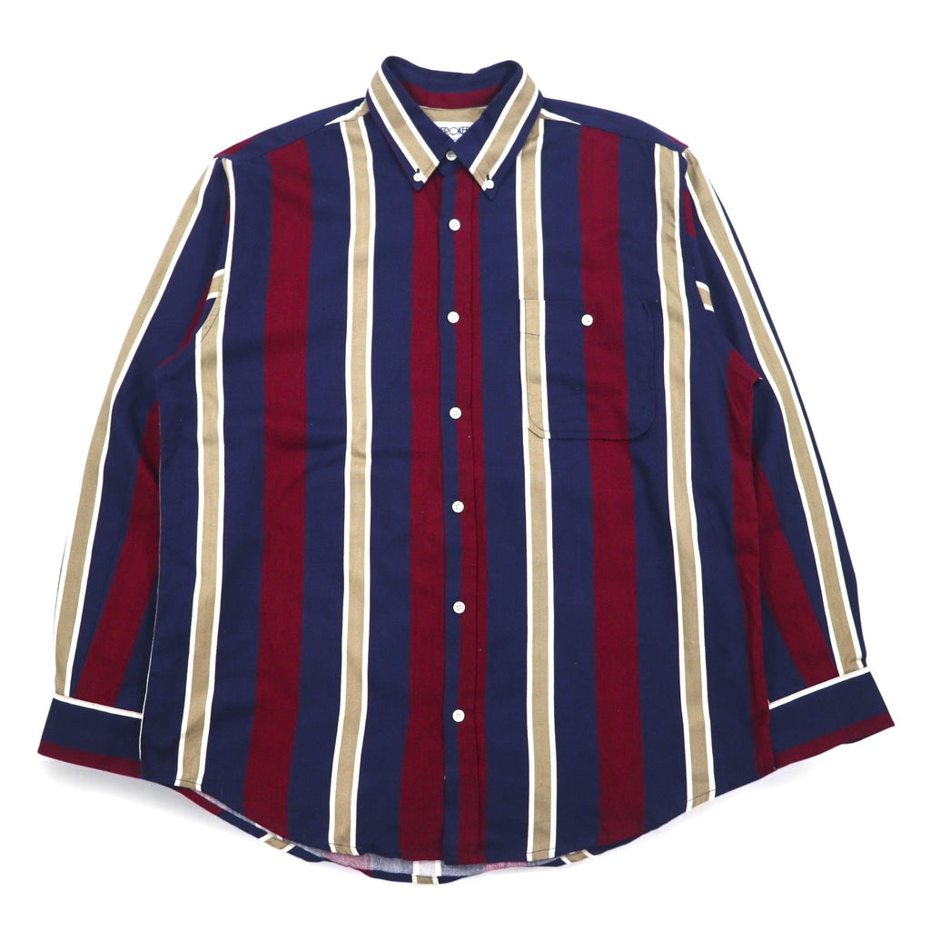 Vintage 90s Stripe Button Down Shirt Shirt CHEROKEE ボタンダウンシャツ L ネイビー ストライプ トルコ製