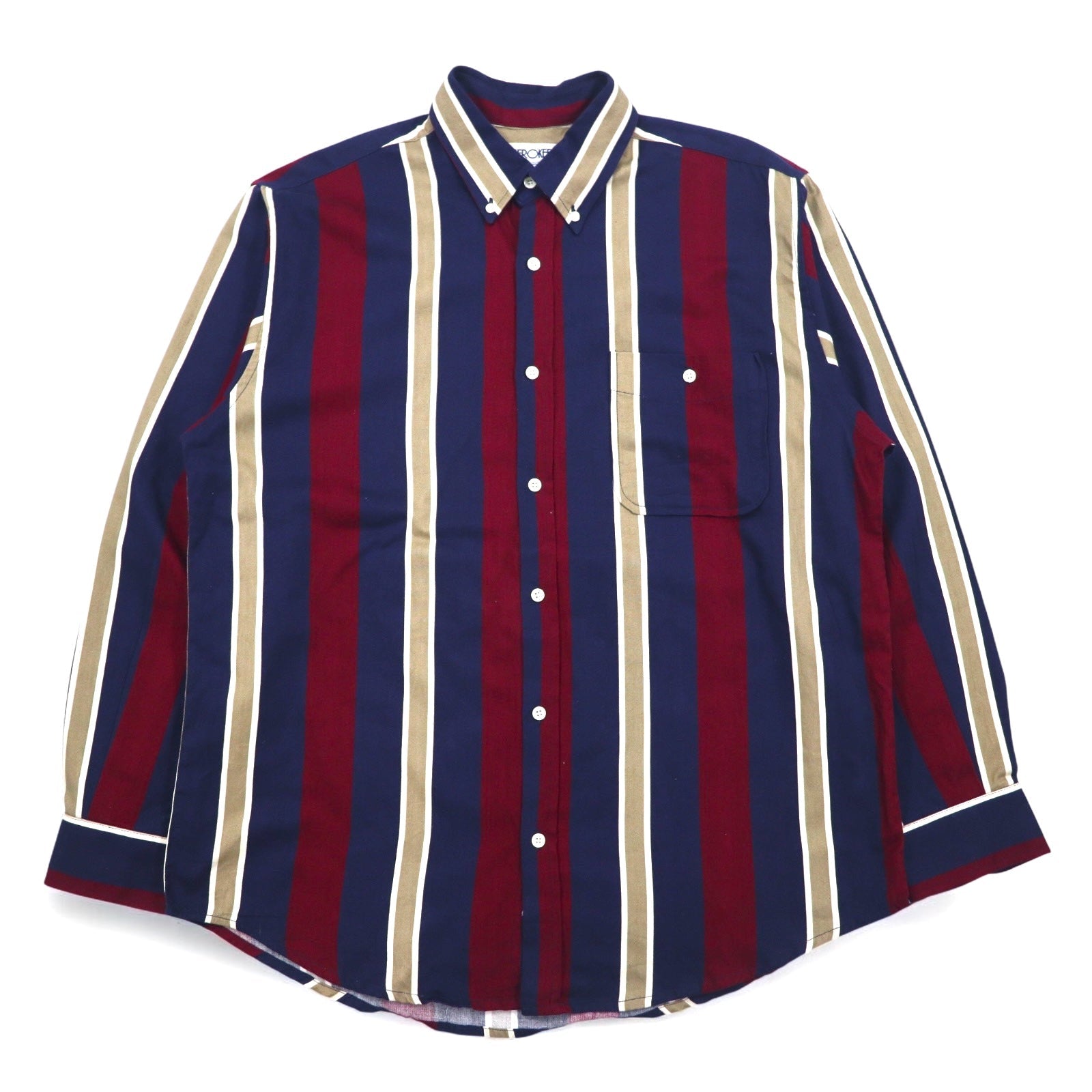 Vintage 90s Stripe Button Down Shirt Shirt CHEROKEE ボタンダウンシャツ L ネイビー ストライプ トルコ製