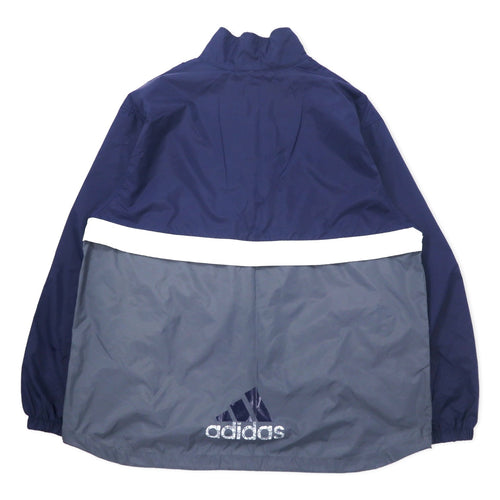 Giacca a vento in nylon Adidas anni '90, mezza zip, taglia XL, blu navy, 3 strisce, etichetta International Collection, oversize