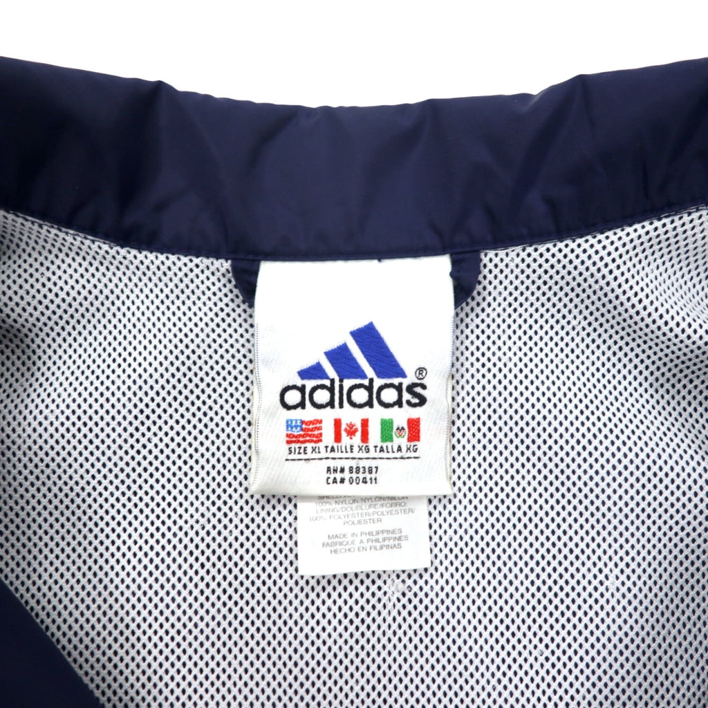 Giacca a vento in nylon Adidas anni '90, mezza zip, taglia XL, blu navy, 3 strisce, etichetta International Collection, oversize
