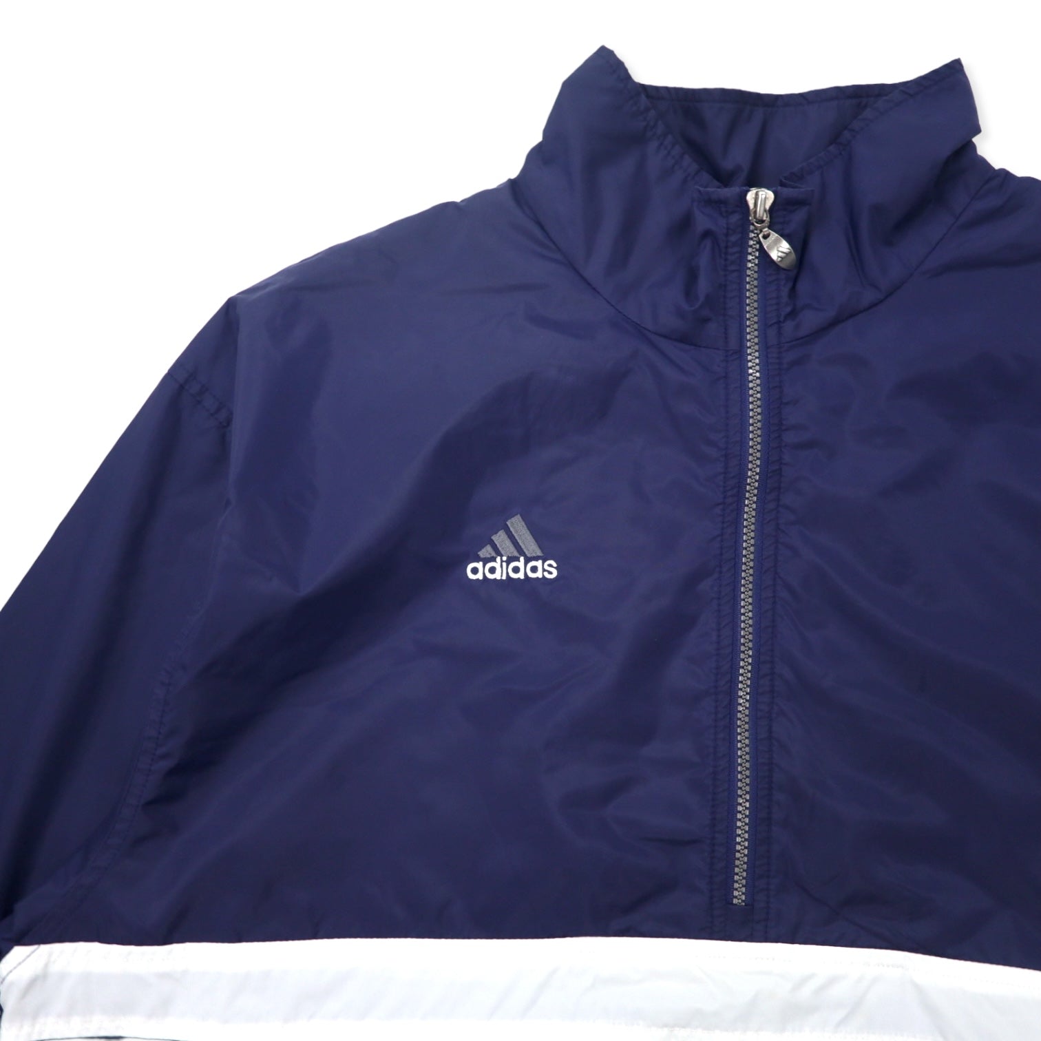 Giacca a vento in nylon Adidas anni '90, mezza zip, taglia XL, blu navy, 3 strisce, etichetta International Collection, oversize