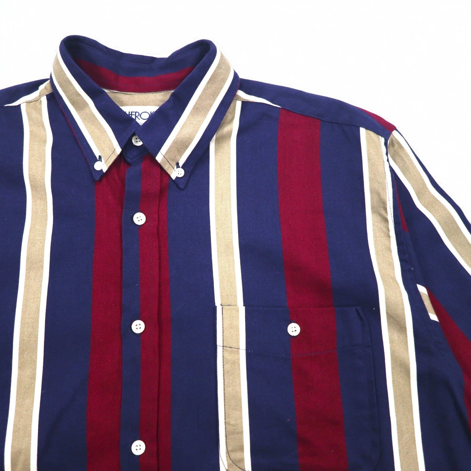 Vintage 90s Stripe Button Down Shirt CHEROKEE Camicia button down L Navy a righe Made in Turchia