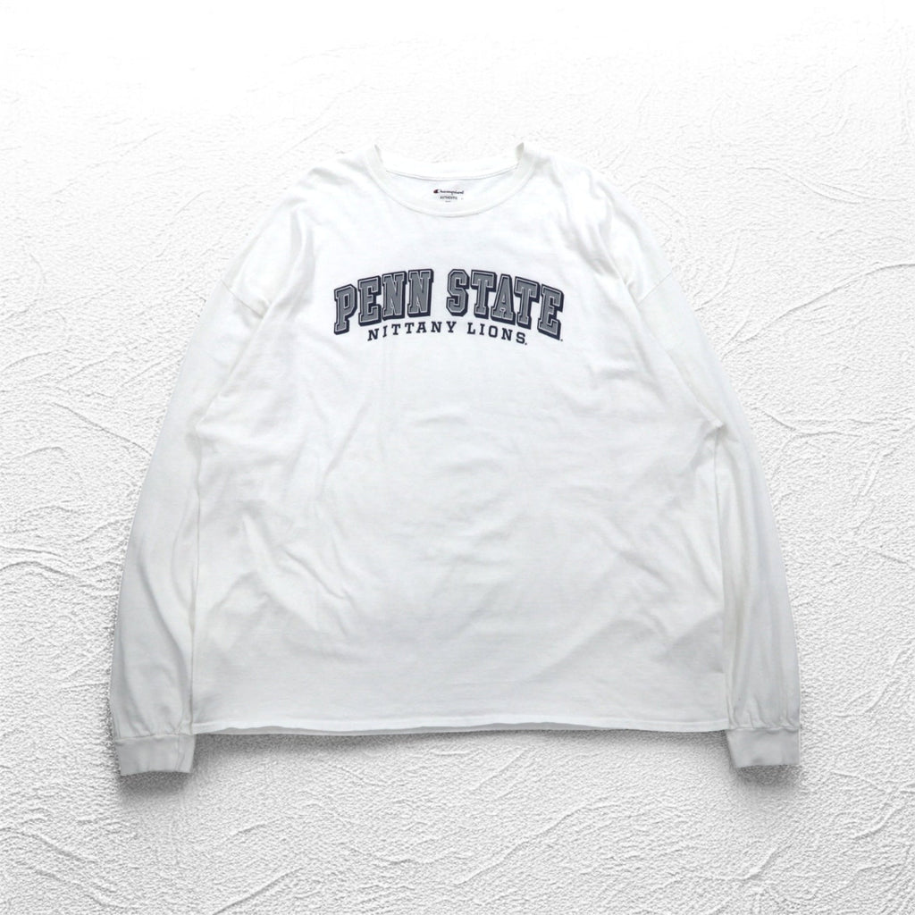 Champion カレッジプリント ロングスリーブ Tシャツ ロンT 4XL ホワイト PENN STATE ビッグサイズ ニカラグア製