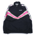 Giacca diadora anni '90 in nylon, mezza zip, giacca da pista, tuta, taglia L, nera, nastro con logo, ricamo logo singolo
