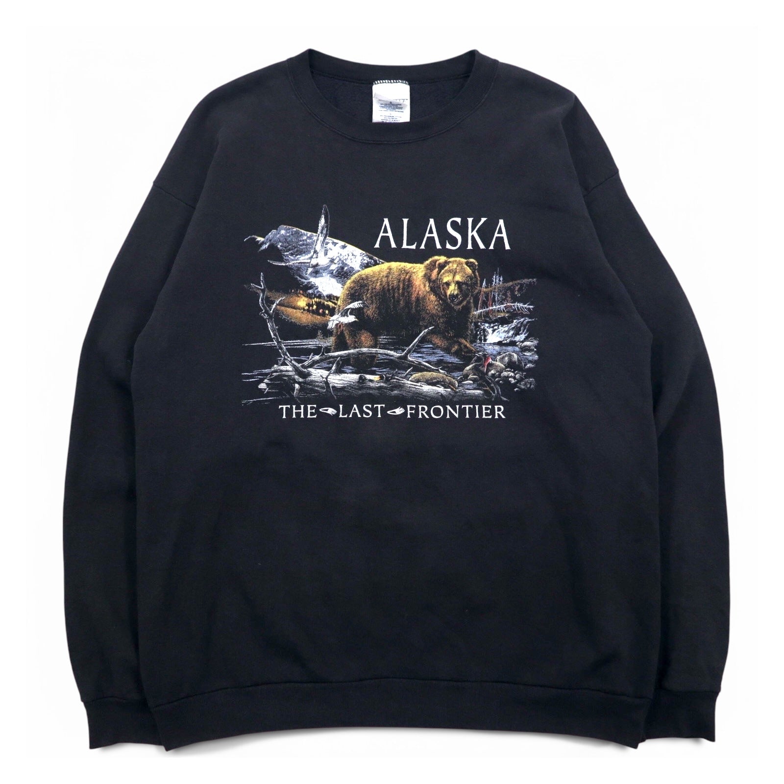 Felpa girocollo vintage anni '90, prodotta in Messico, stampa grafica SANTEE, taglia L, colore nero, ALASKA