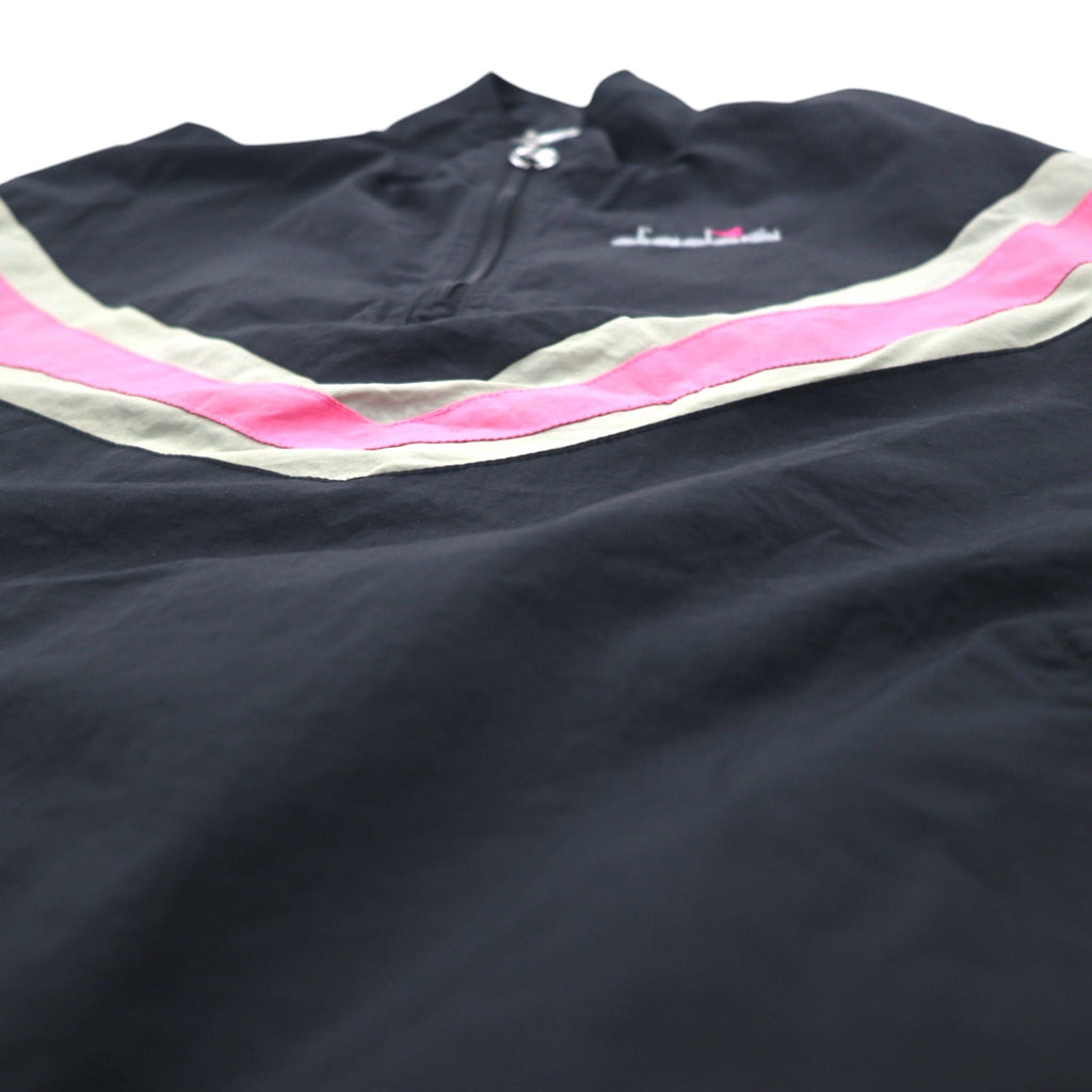 Giacca diadora anni '90 in nylon, mezza zip, giacca da pista, tuta, taglia L, nera, nastro con logo, ricamo logo singolo