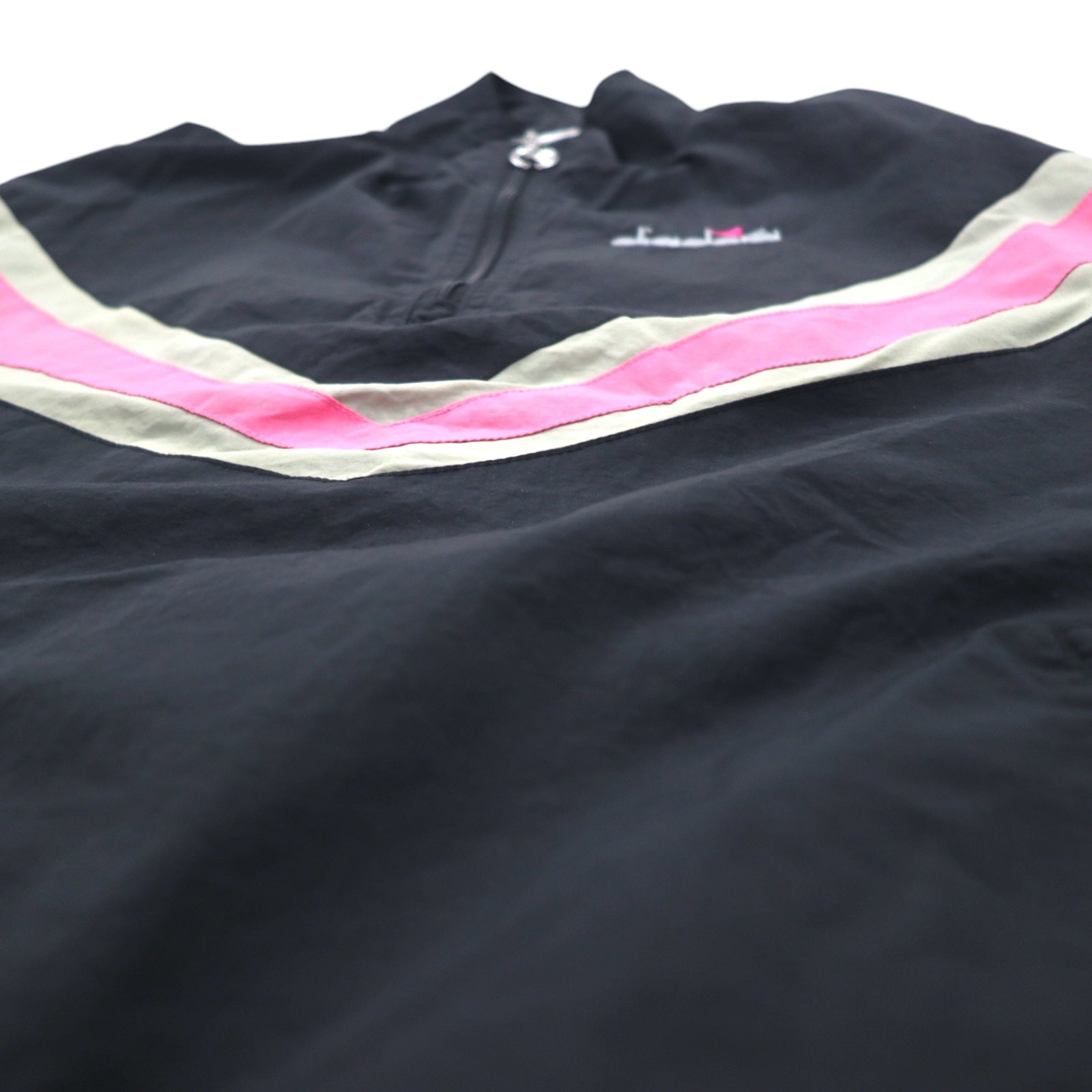 Giacca diadora anni '90 in nylon, mezza zip, giacca da pista, tuta, taglia L, nera, nastro con logo, ricamo logo singolo