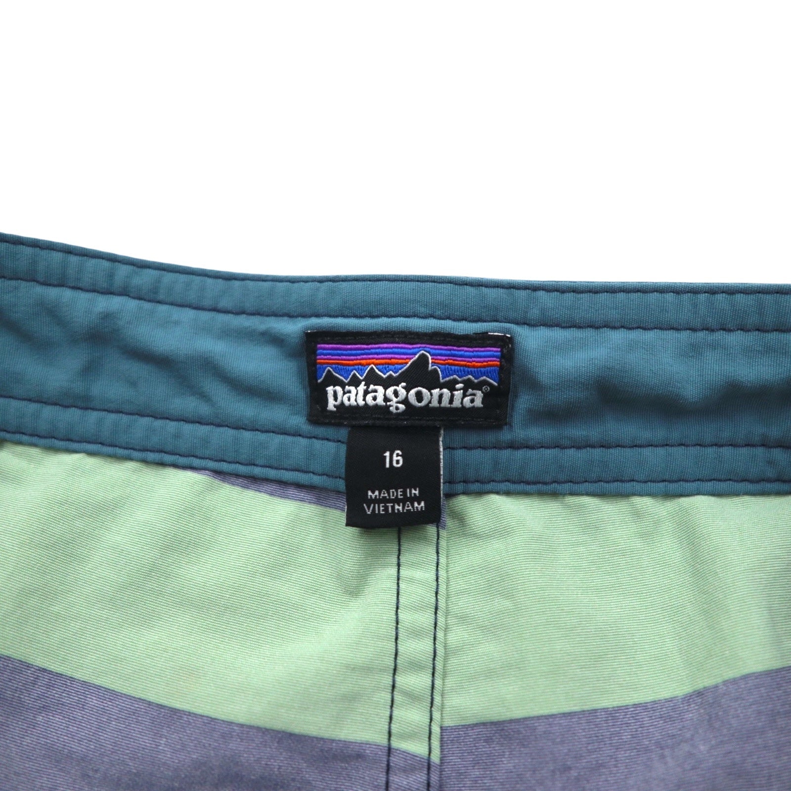 patagonia Wavefarer Boardshorts Pantaloncini S Blu Navy Verde a righe Nylon 67817