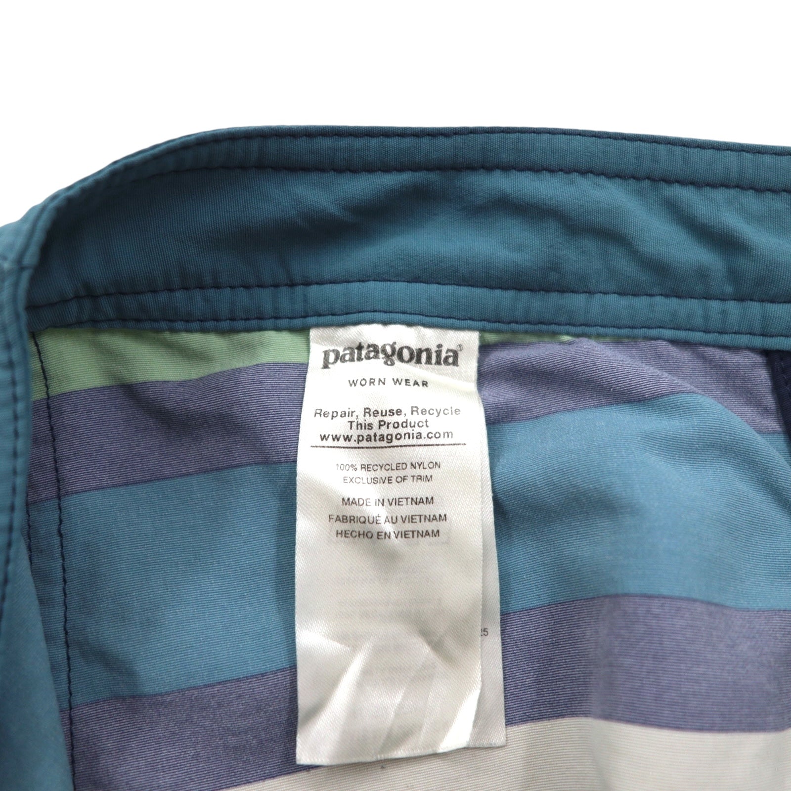 patagonia Wavefarer Boardshorts Pantaloncini S Blu Navy Verde a righe Nylon 67817
