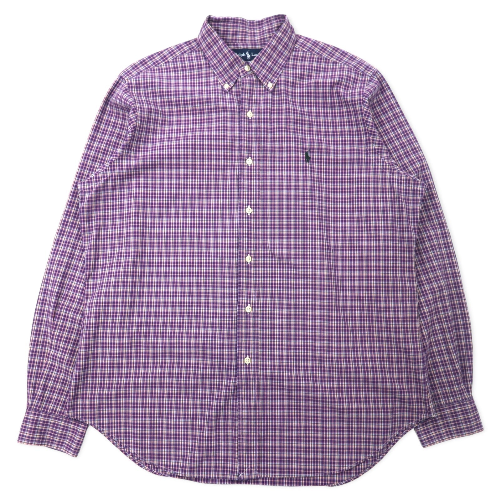 RALPH LAUREN Camicia Button-Down L Viola a Quadri Cotone CUSTOM FIT con Ricamo Polo Pony Piccolo