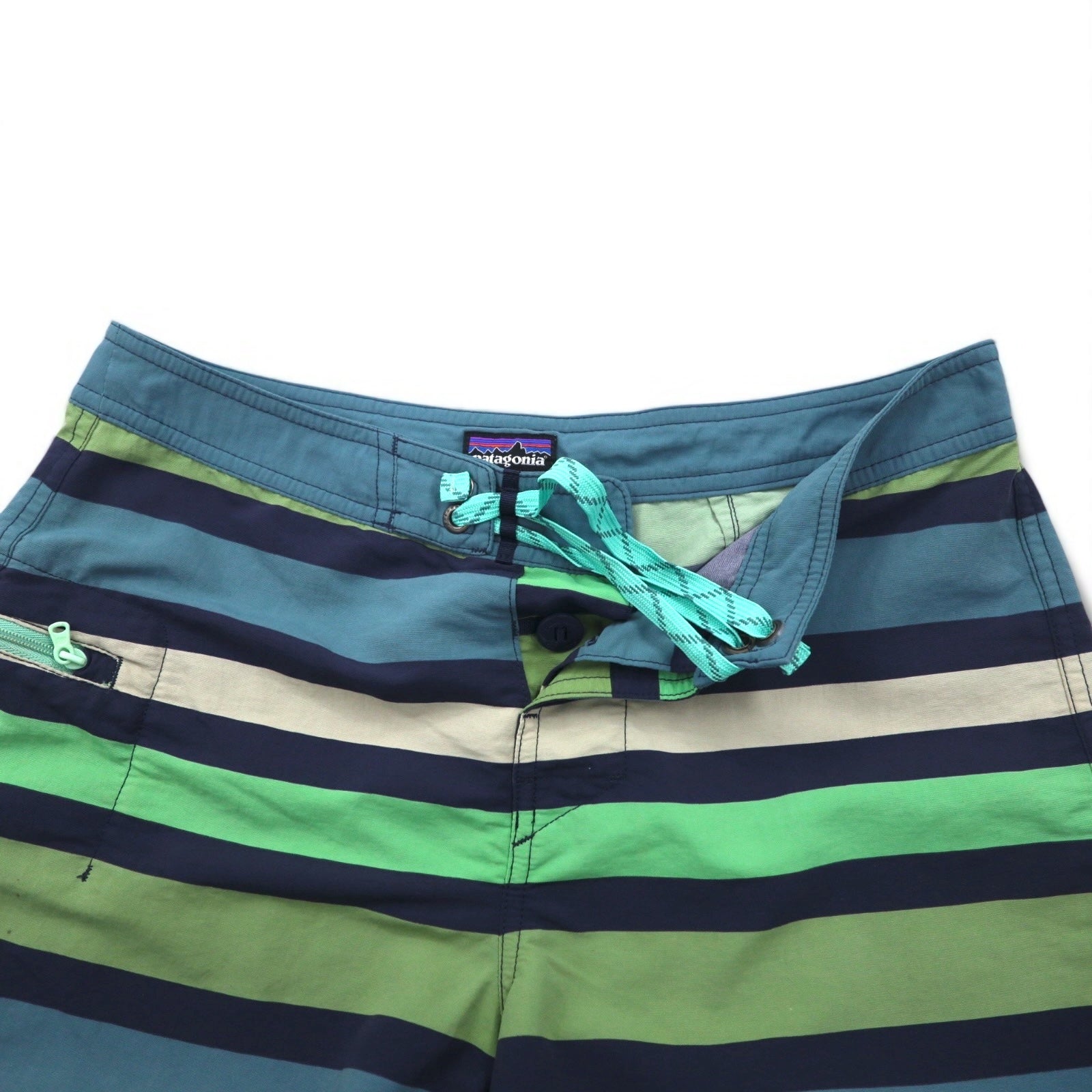 patagonia Wavefarer Boardshorts Pantaloncini S Blu Navy Verde a righe Nylon 67817