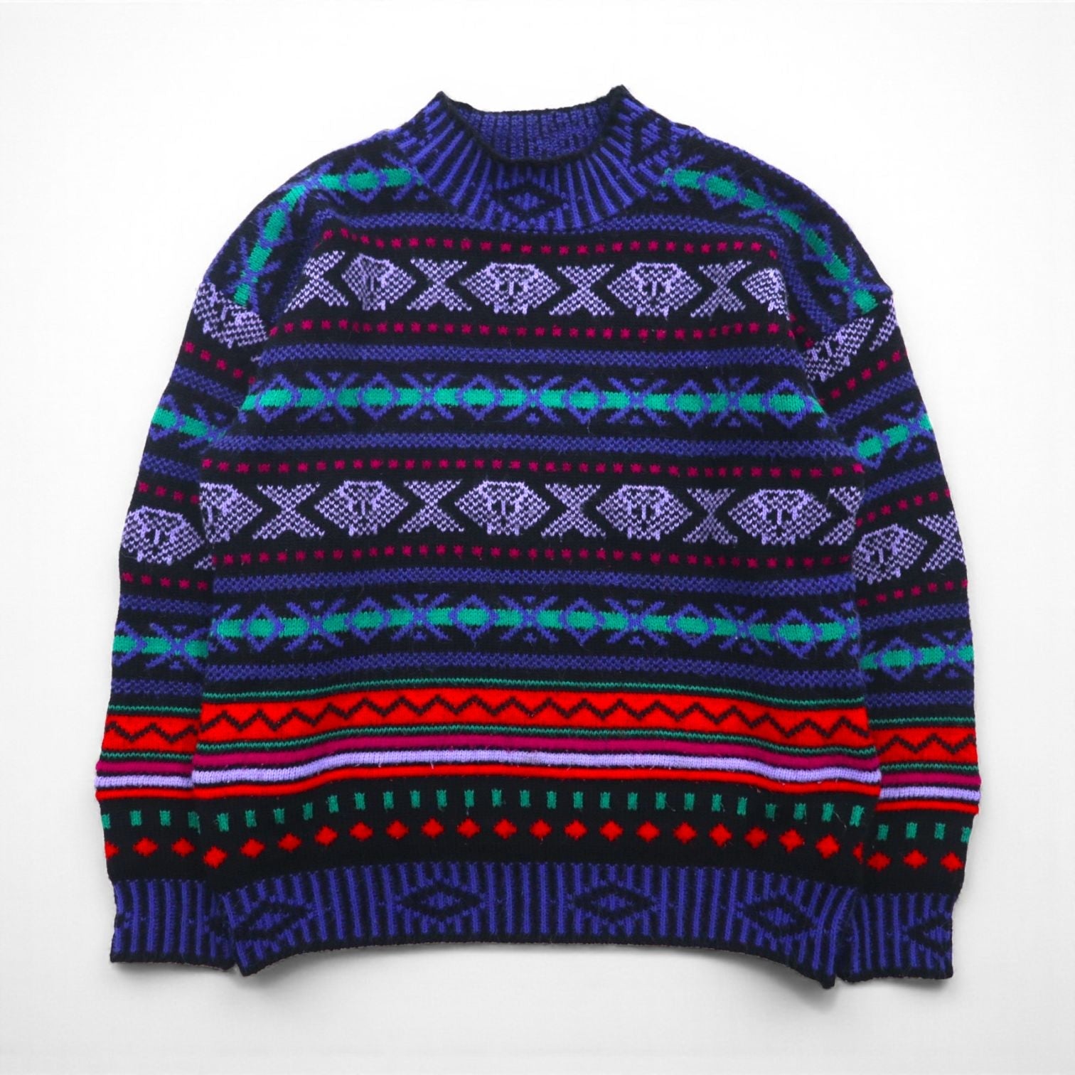 90s Vintage Wool Knit Sweater 総柄 ニット セーター M ウール Across Australia by KNIT WAVES 90年代 オーストラリア製