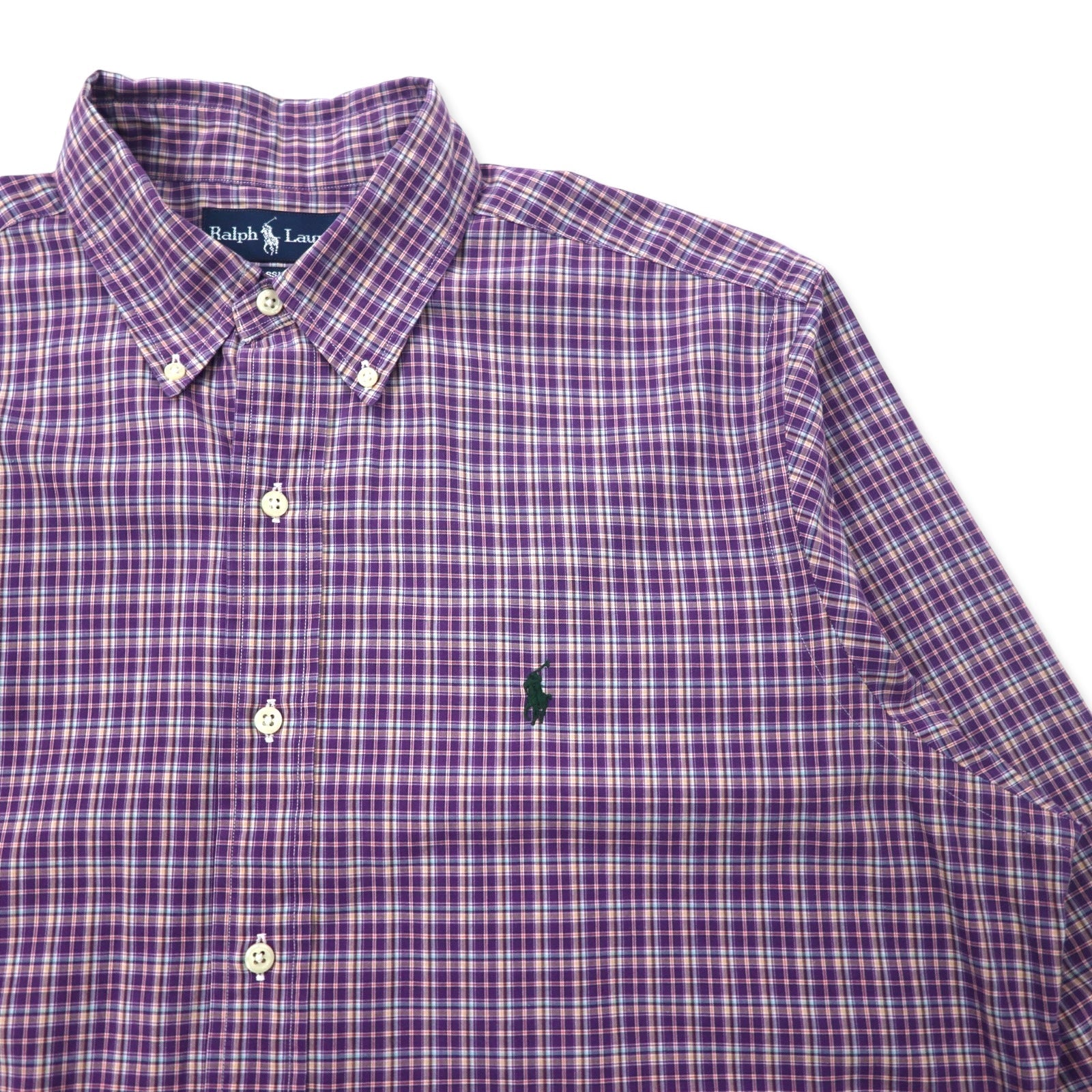 RALPH LAUREN Camicia Button-Down L Viola a Quadri Cotone CUSTOM FIT con Ricamo Polo Pony Piccolo