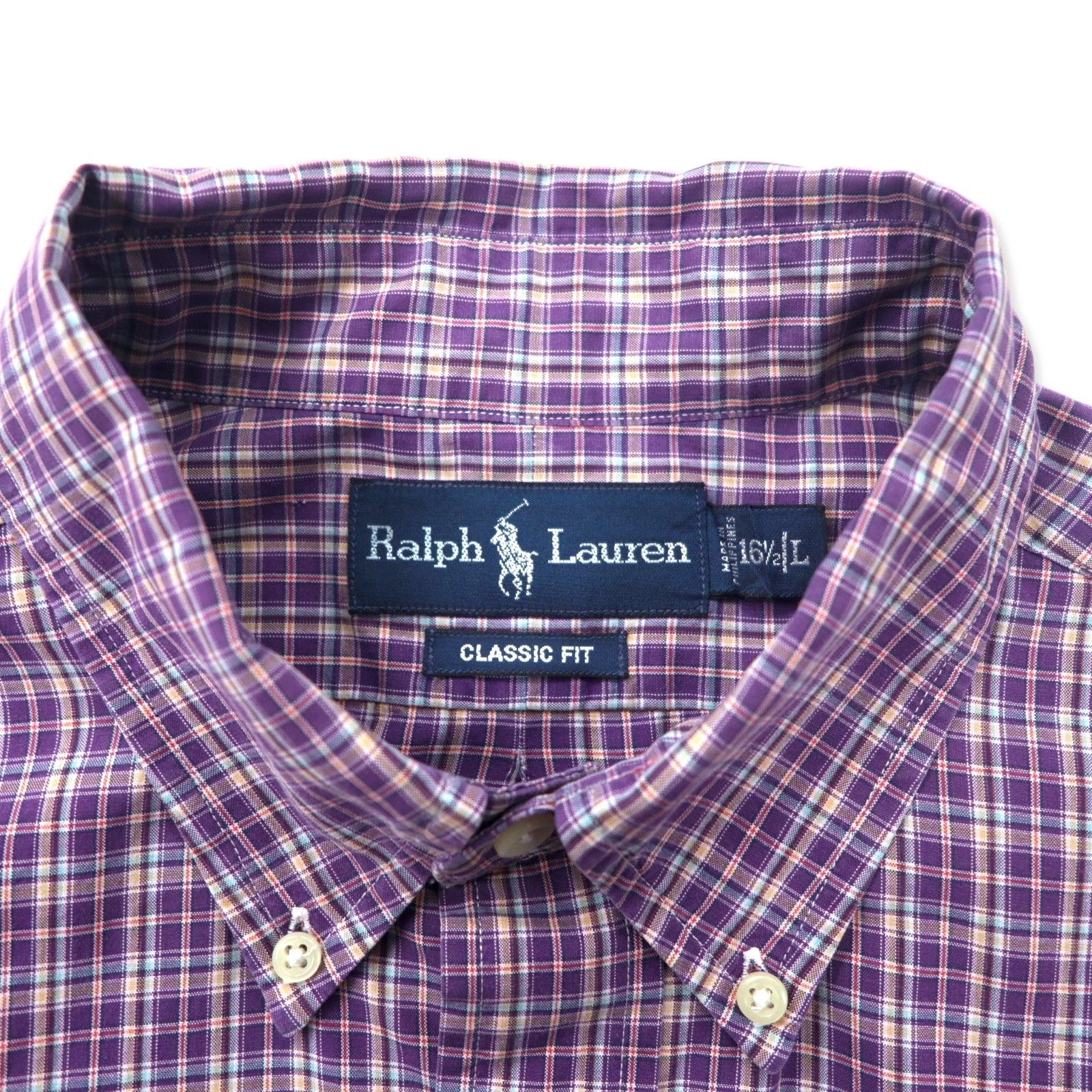 RALPH LAUREN Camicia Button-Down L Viola a Quadri Cotone CUSTOM FIT con Ricamo Polo Pony Piccolo
