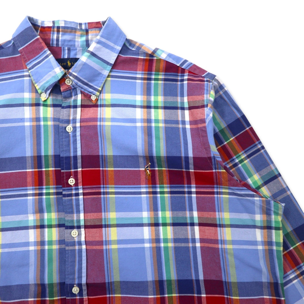 Camicia Button-down RALPH LAUREN XXL a quadri blu in cotone con ricamo piccolo pony