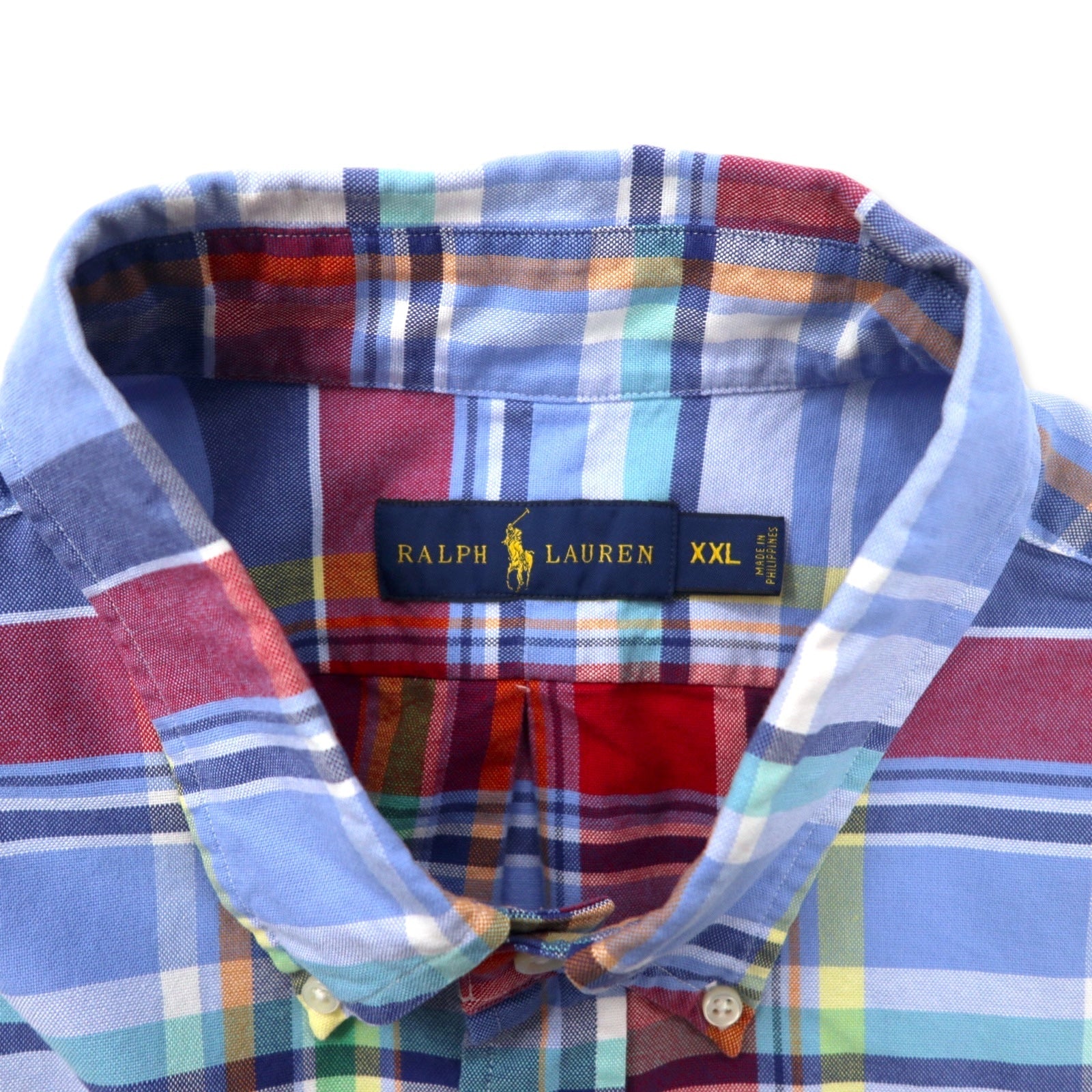 Camicia Button-down RALPH LAUREN XXL a quadri blu in cotone con ricamo piccolo pony