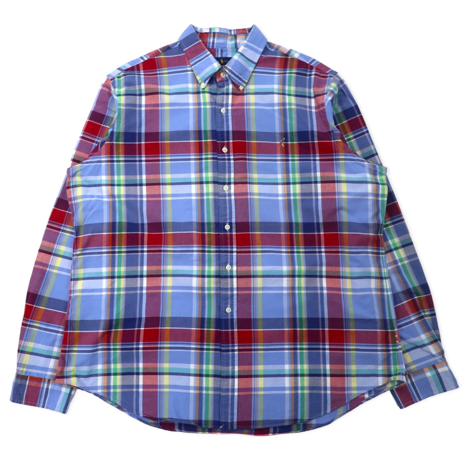 Camicia Button-down RALPH LAUREN XXL a quadri blu in cotone con ricamo piccolo pony