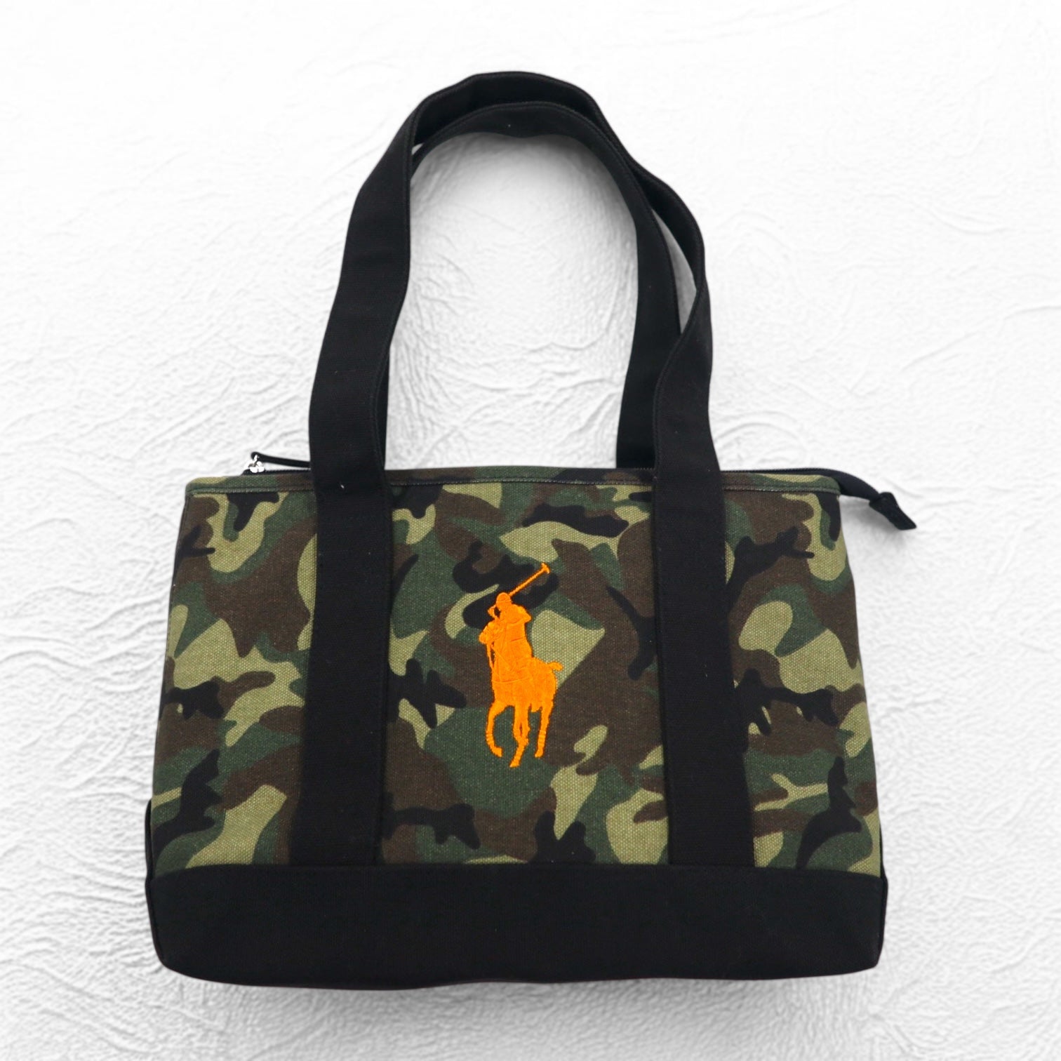 POLO RALPH LAUREN トートバッグ ミディアム カモフラ カーキ ブラック ポニー 刺繍 キャンバス