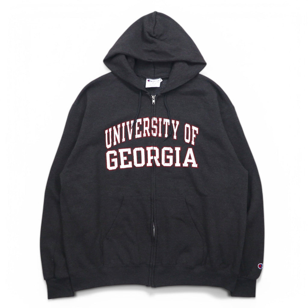 Champion felpa con cappuccio full zip 3XL grigio, felpata all'interno, taglia oversize, UNIVERSITY OF GEORGIA, made in Honduras