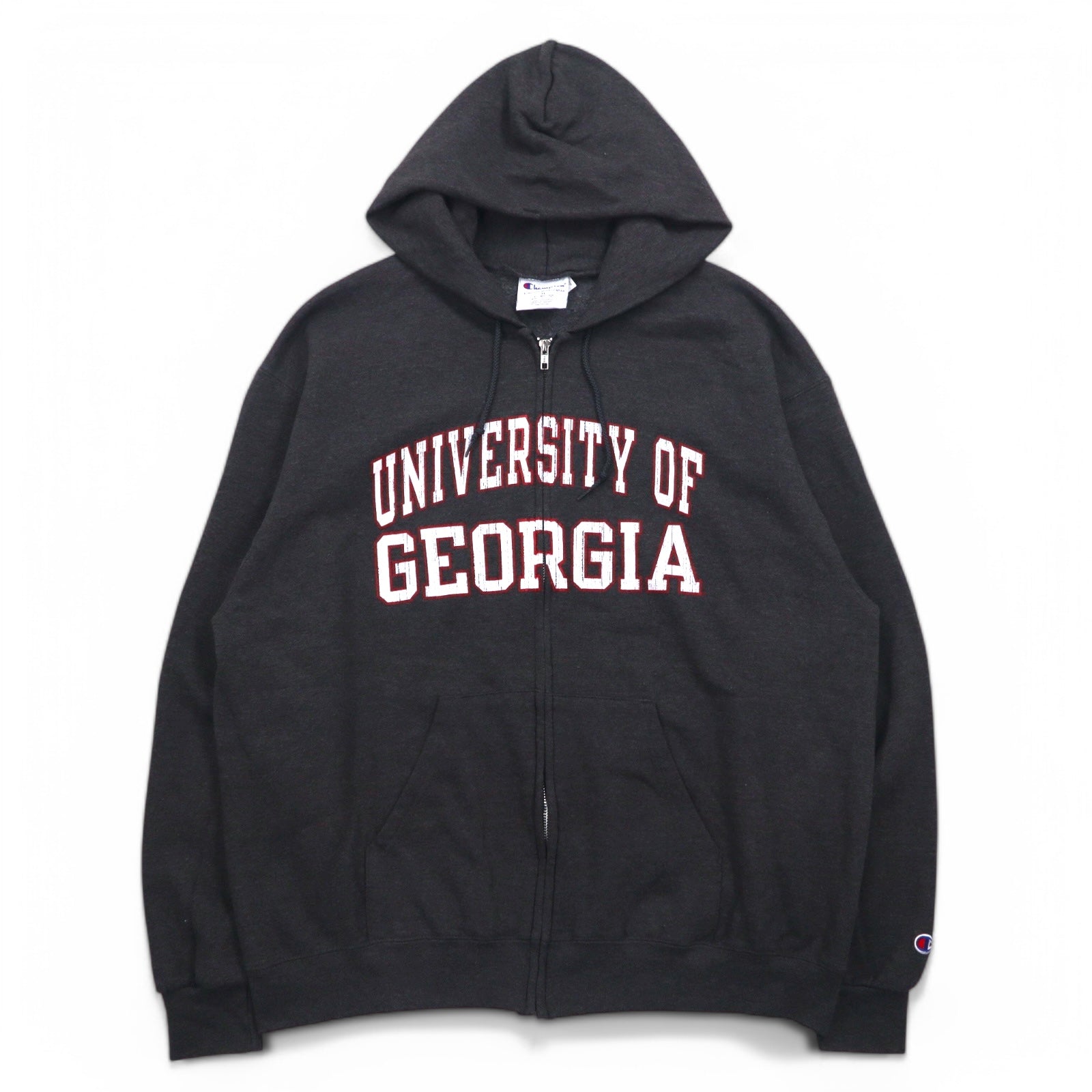 Champion felpa con cappuccio full zip 3XL grigio, felpata all'interno, taglia oversize, UNIVERSITY OF GEORGIA, made in Honduras