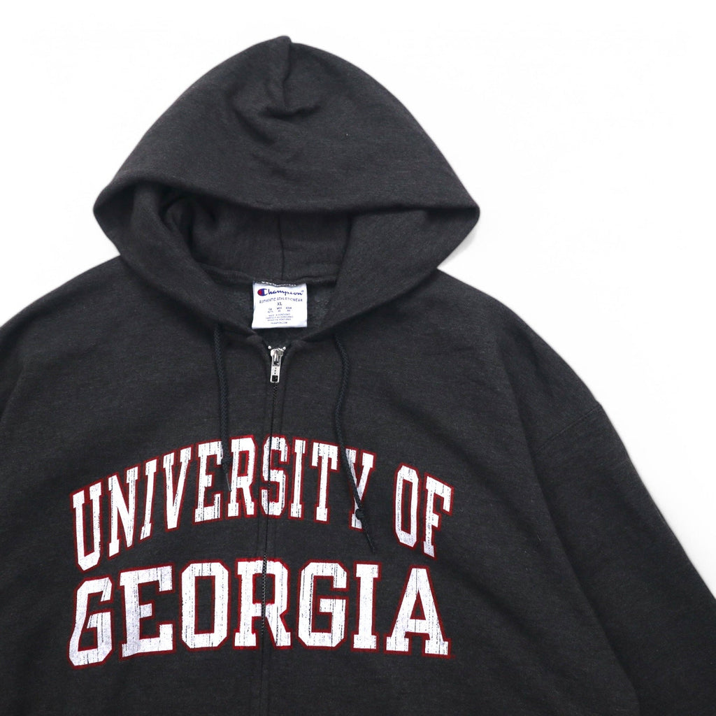 Champion felpa con cappuccio full zip 3XL grigio, felpata all'interno, taglia oversize, UNIVERSITY OF GEORGIA, made in Honduras