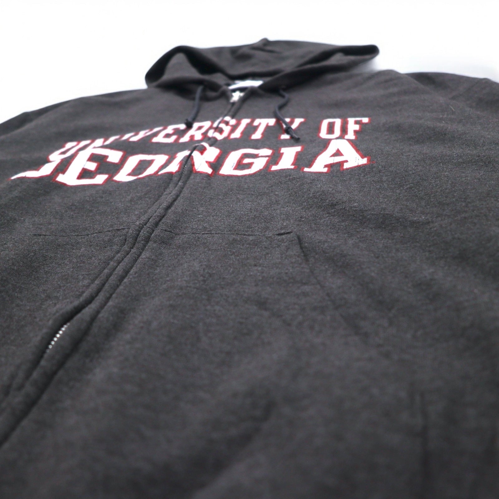 Champion felpa con cappuccio full zip 3XL grigio, felpata all'interno, taglia oversize, UNIVERSITY OF GEORGIA, made in Honduras