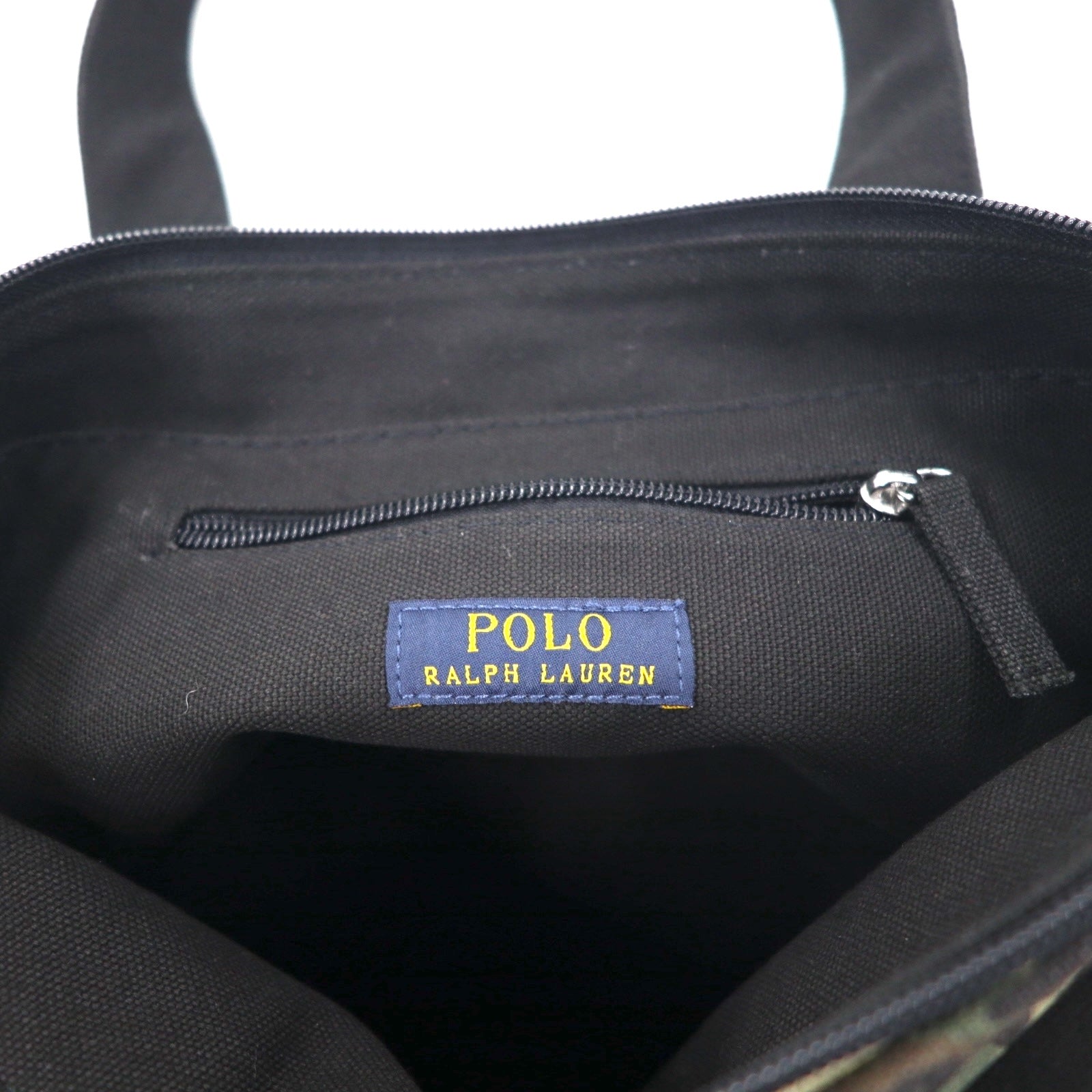 POLO RALPH LAUREN トートバッグ ミディアム カモフラ カーキ ブラック ポニー 刺繍 キャンバス