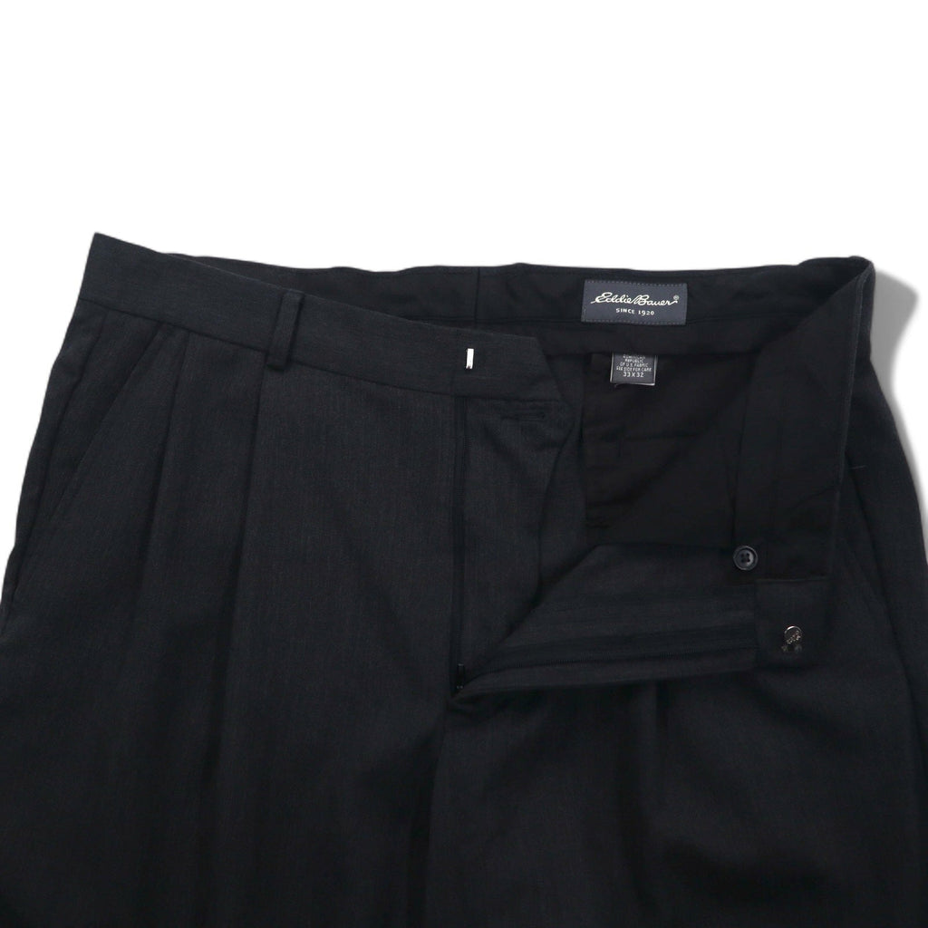 Eddie Bauer Pantaloni ampi con pinces L grigi in lana con risvolto