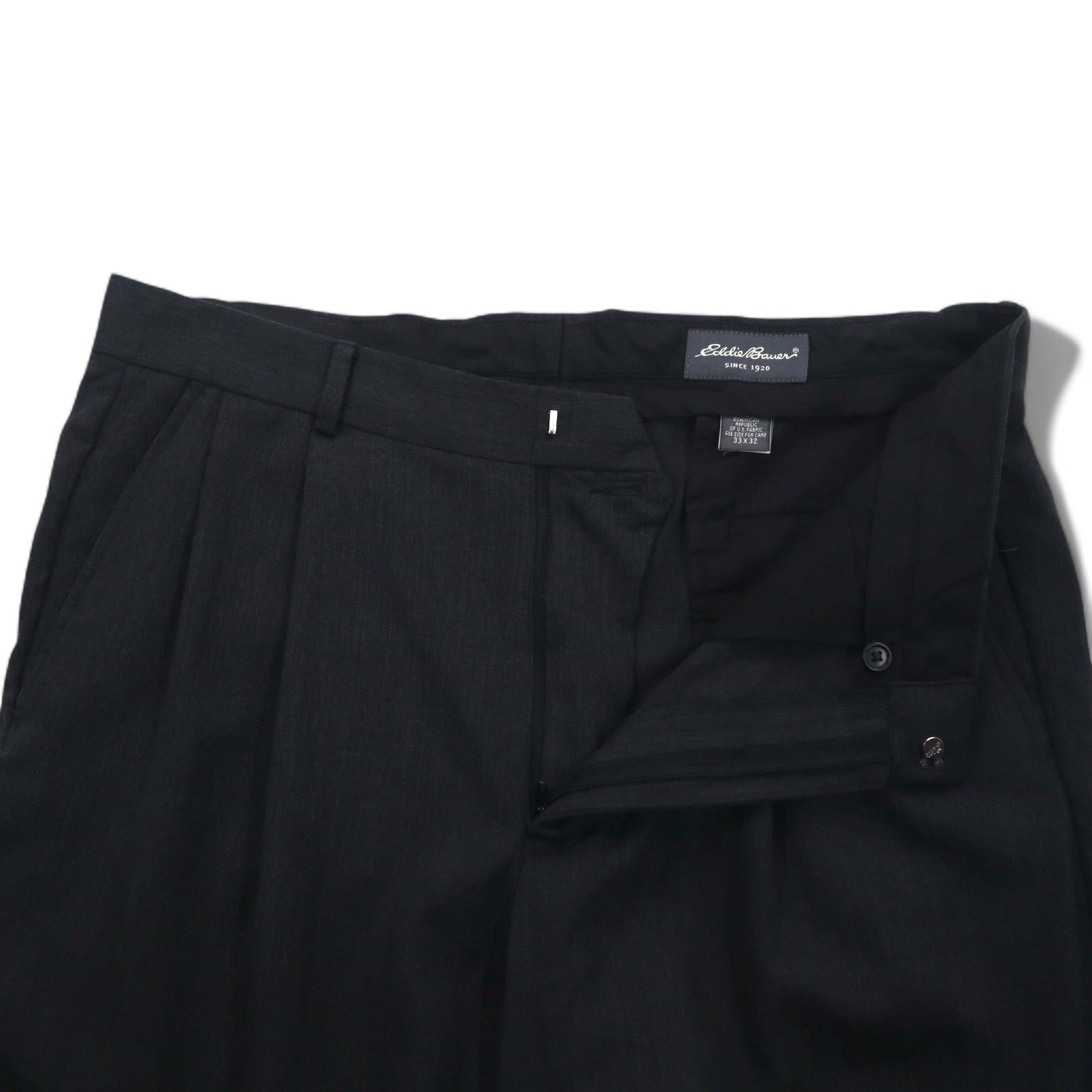 Eddie Bauer Pantaloni ampi con pinces L grigi in lana con risvolto