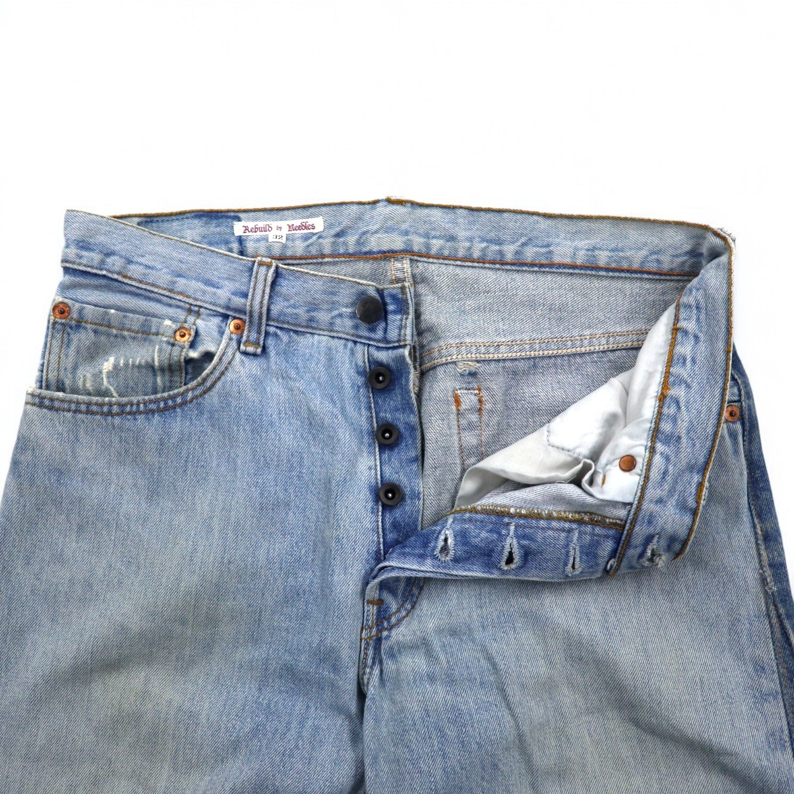 Rebuild By Needles Jeans Dimension Boot Cut, pantaloni in denim, taglia M, remake, Made in Japan