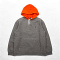 Polo by Ralph Lauren Felpa con cappuccio a mezza abbottonatura bicolore anni '90, taglia M, grigio-arancio, interno felpato, ricamo piccolo pony