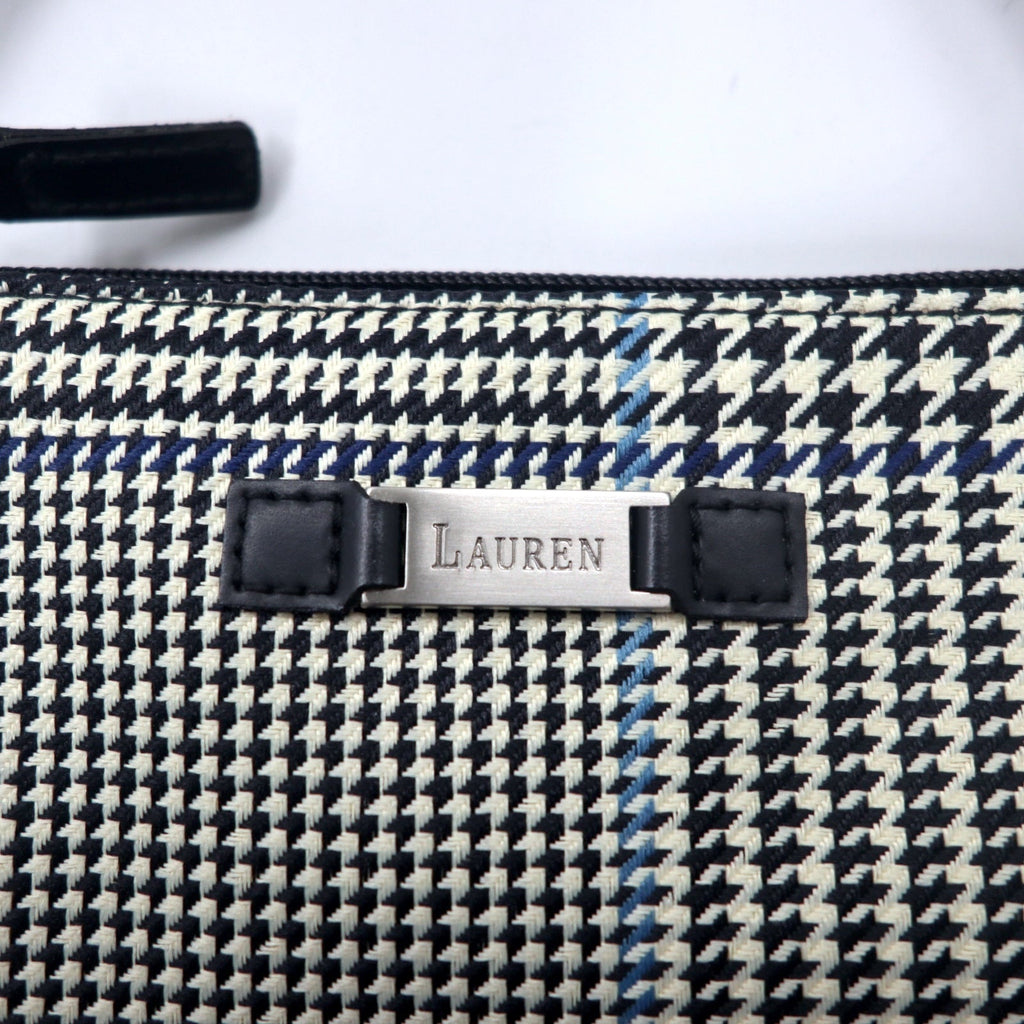 LAUREN RALPH LAUREN Borsa a tracolla Gun Club Check, pochette, bianca, in tela di nylon e pelle, con placca logo, articolo nuovo