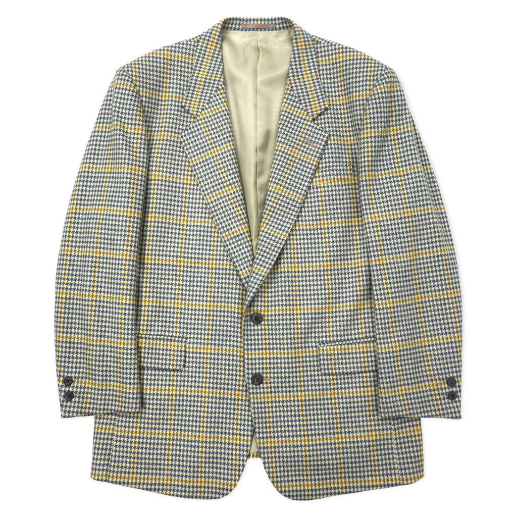 Christian Dior MONSIEUR Old 2 bottoni Blazer L Giallo Blu Principe di Galles Misto Lana Cashmere Fabbricato in Giappone