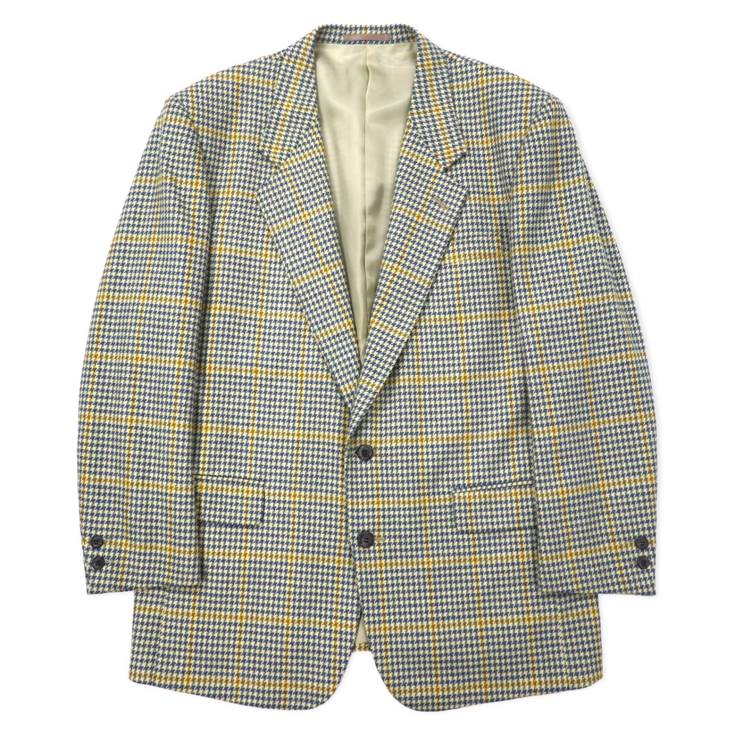 Christian Dior MONSIEUR Old 2 bottoni Blazer L Giallo Blu Principe di Galles Misto Lana Cashmere Fabbricato in Giappone