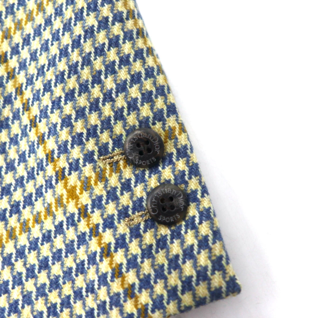 Christian Dior MONSIEUR Old 2 bottoni Blazer L Giallo Blu Principe di Galles Misto Lana Cashmere Fabbricato in Giappone
