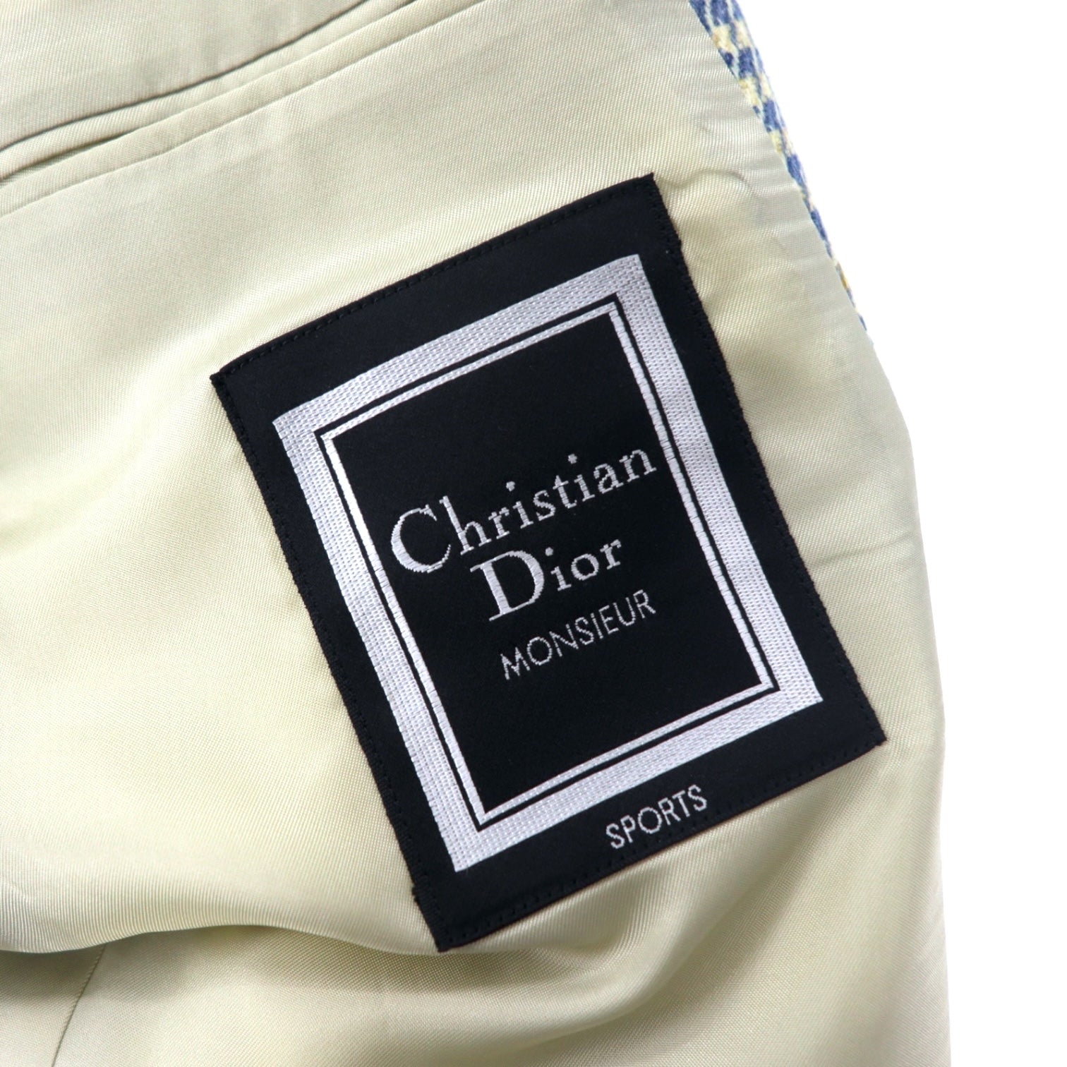 Christian Dior MONSIEUR Old 2 bottoni Blazer L Giallo Blu Principe di Galles Misto Lana Cashmere Fabbricato in Giappone