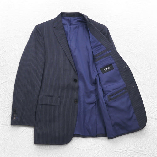 BURBERRY BLACK LABEL 2B テーラードジャケット スーツ S グレー ストライプ ウール 羊毛 D1H31-608-07