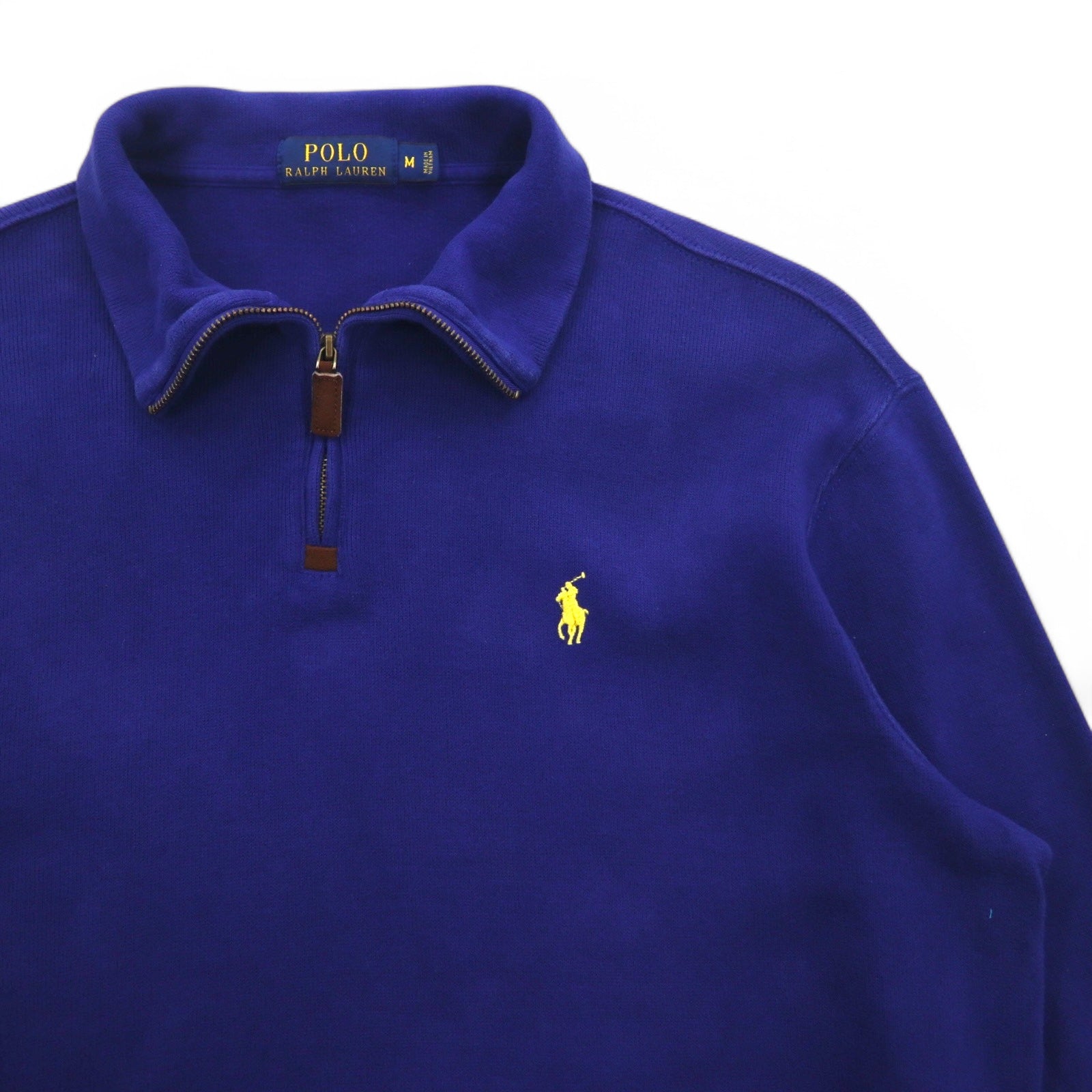 POLO RALPH LAUREN felpa con mezza zip M blu cotone piccolo ricamo pony