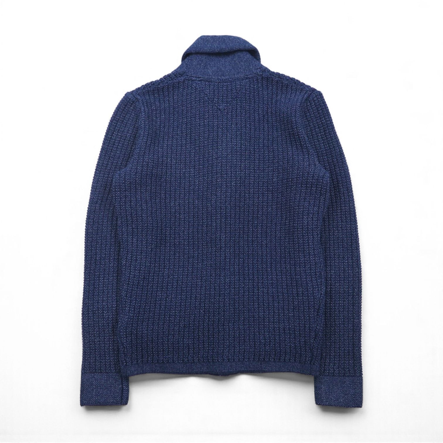 TOMMY HILFIGER ショールカラー ワッフル ニット カーディガン M ネイビー ローゲージ パッチポケット