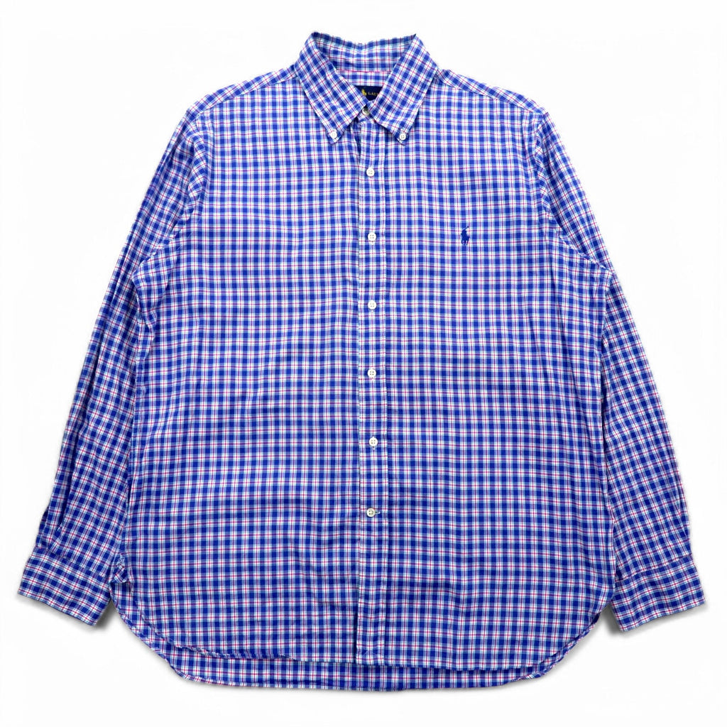 Camicia button-down RALPH LAUREN L a quadri blu oversize con ricamo piccolo pony