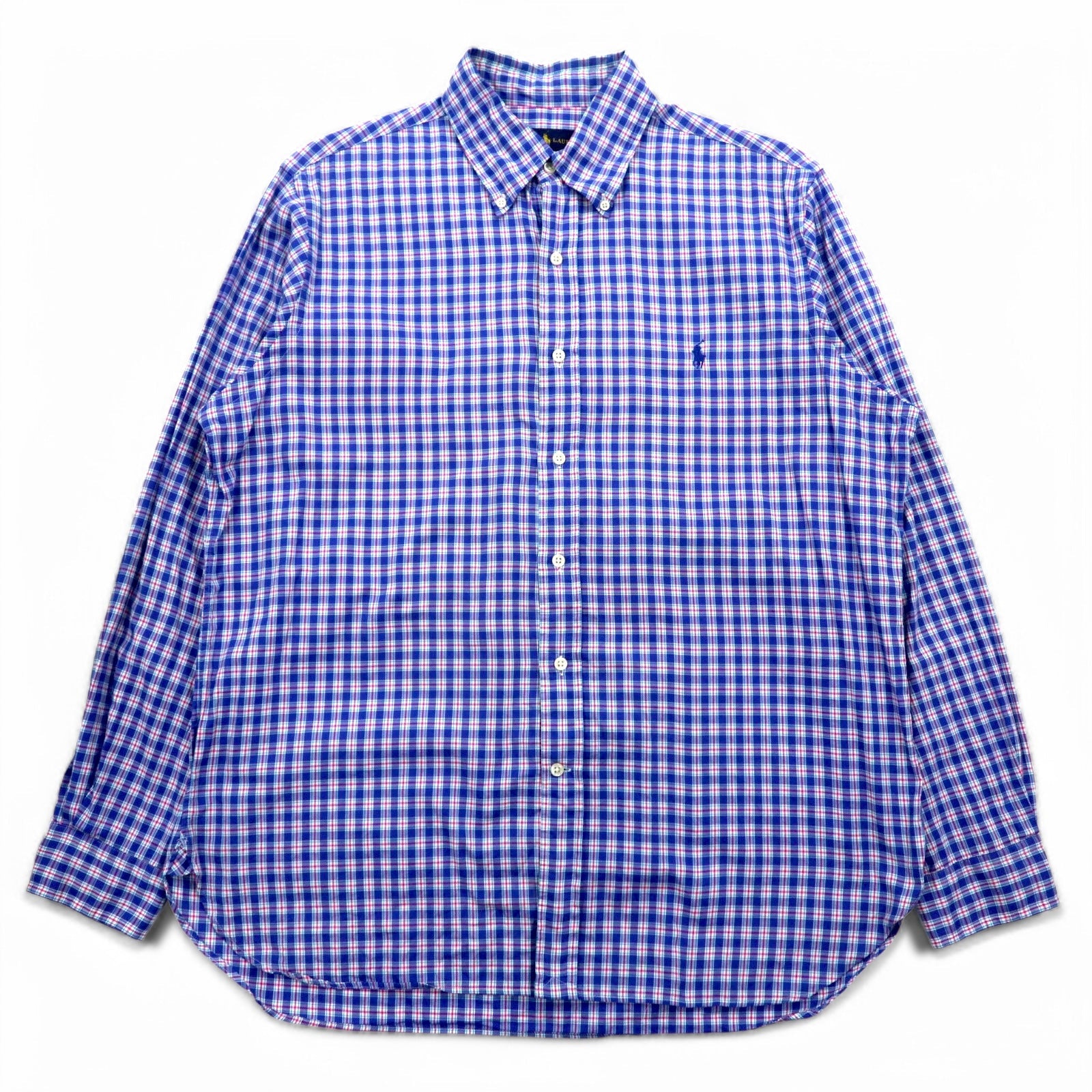 Camicia button-down RALPH LAUREN L a quadri blu oversize con ricamo piccolo pony