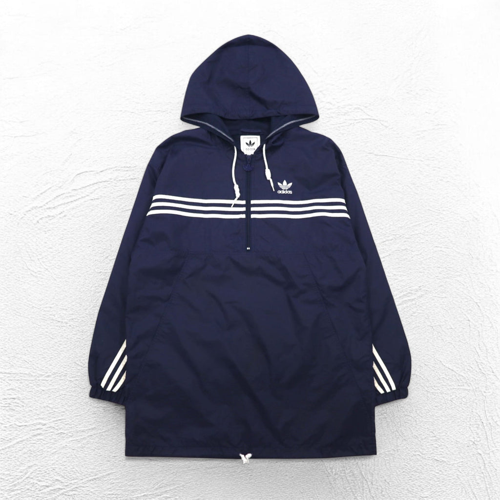 adidas anni '90 mezza zip anorak taglia XL blu navy nylon fodera in mesh 3 strisce logo trifoglio