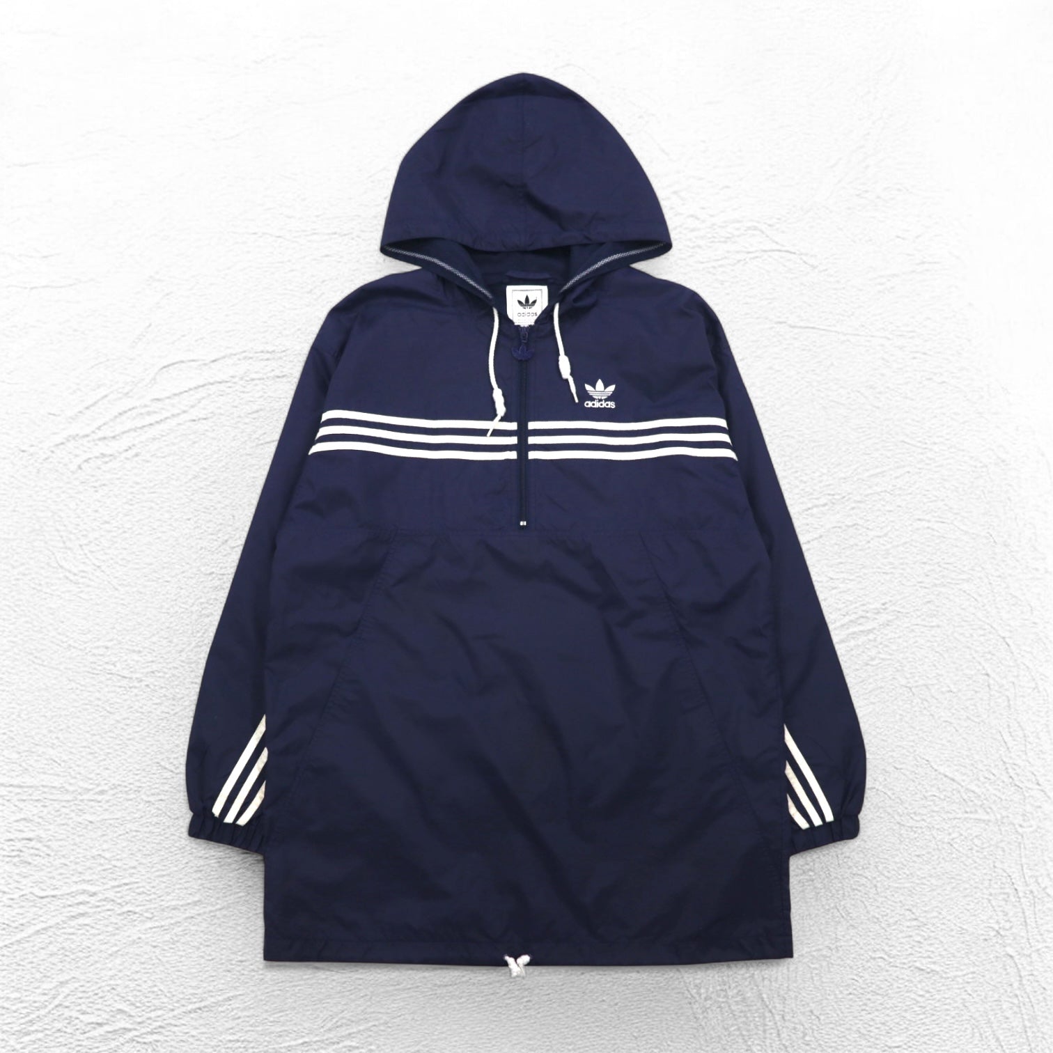 adidas anni '90 mezza zip anorak taglia XL blu navy nylon fodera in mesh 3 strisce logo trifoglio