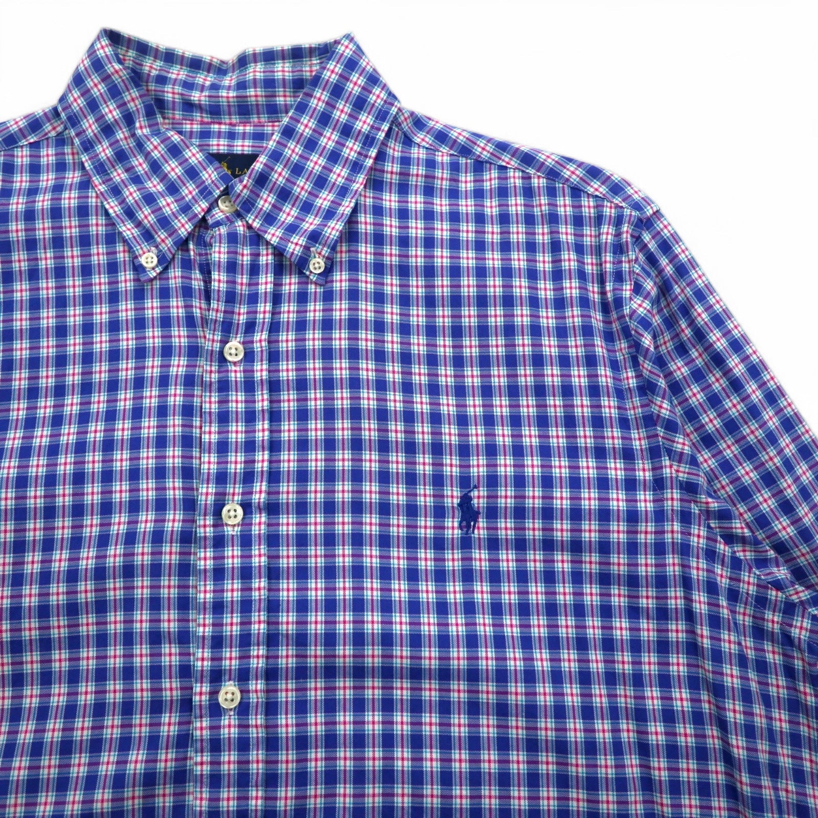 Camicia button-down RALPH LAUREN L a quadri blu oversize con ricamo piccolo pony